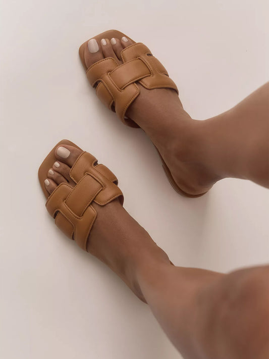 Brown Square-Toe Slip-On Sandals