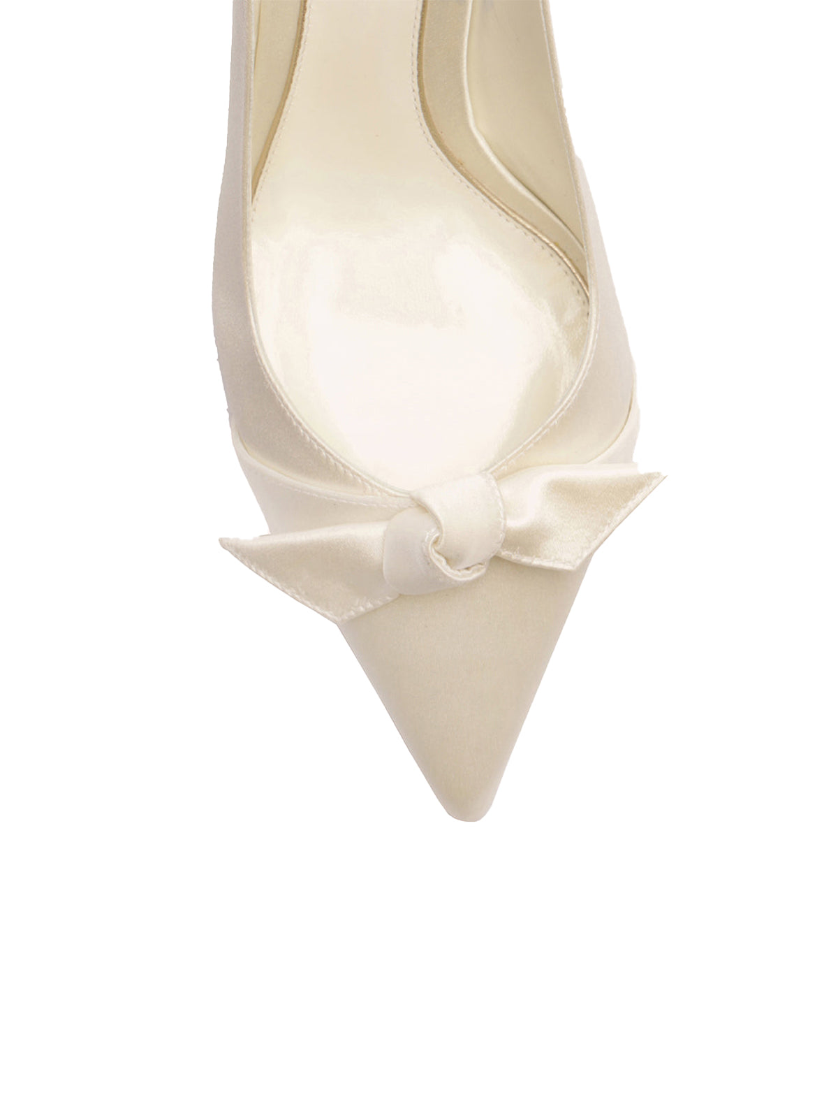 Ivory Satin Pointed-Toe Front Knot Buckle Slingback Kitten Heels
