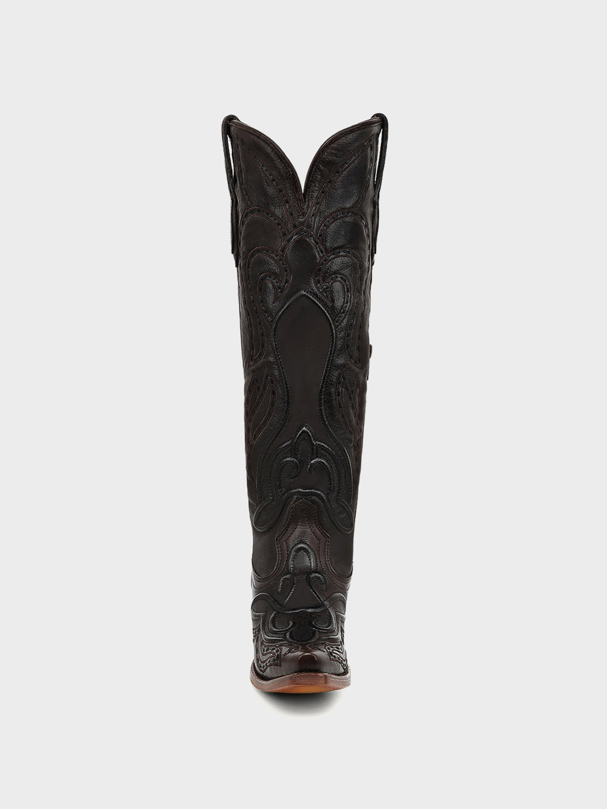 Chocolate Snip-Toe Embroidery And Running Stitch Half-Zip Chic Knee High Cowgirl Boots