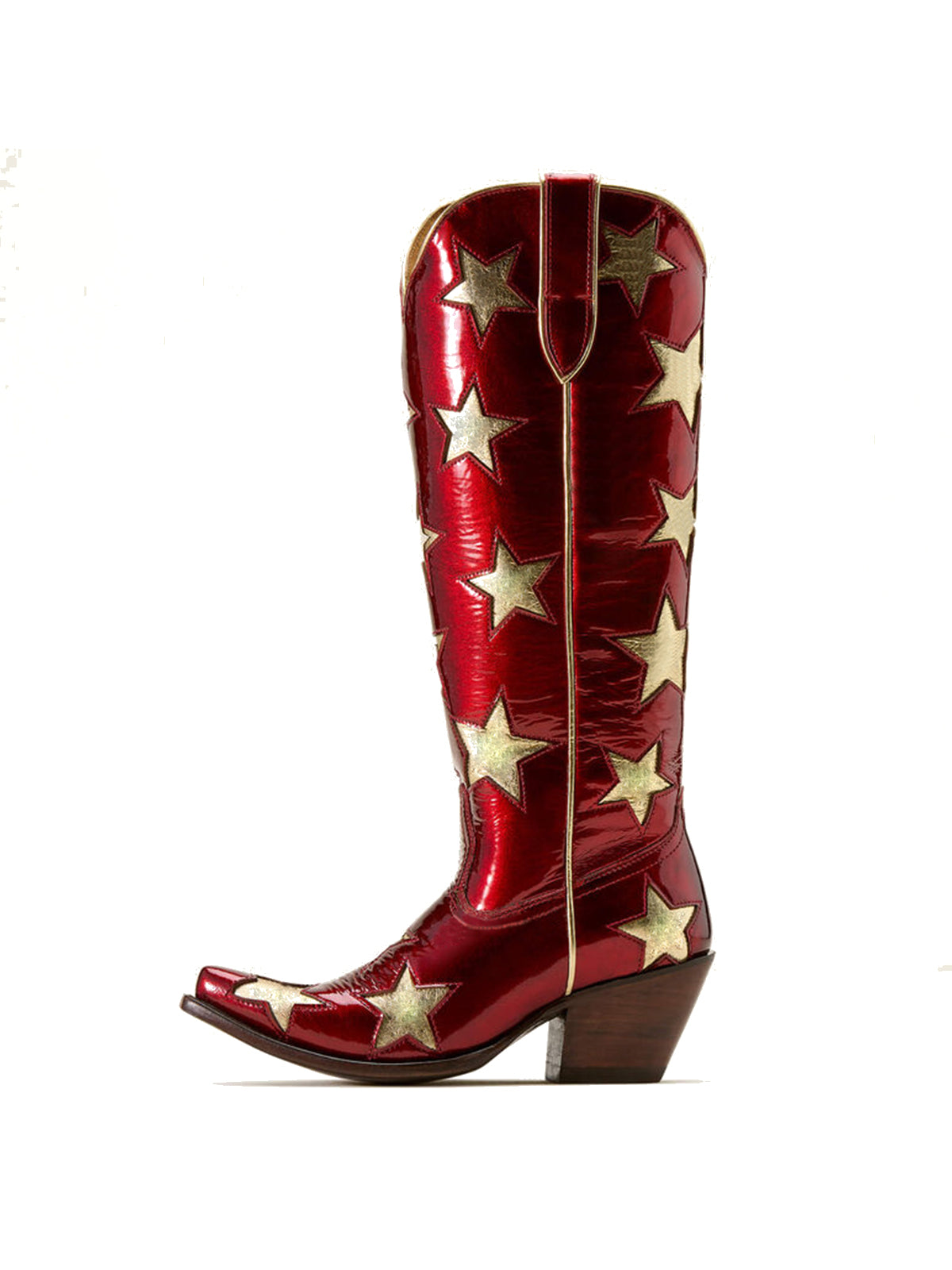 Patent Red Snip-Toe Metallic Stars Inlays Chic Wide Calf Knee High Cowgirl Boots
