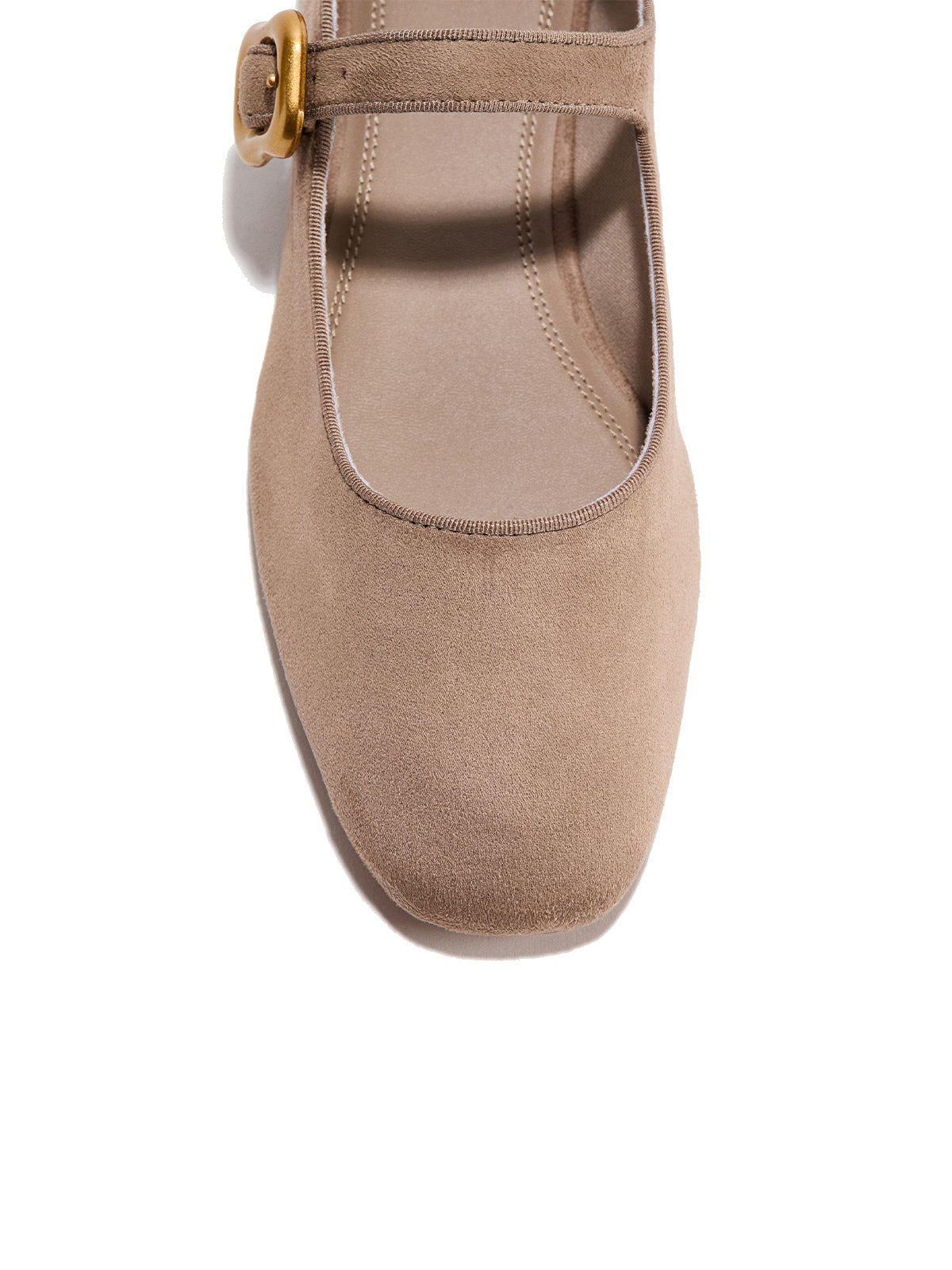 Grayish Beige Faux Suede Square-Toe Mary Jane Classic Ballet Flats