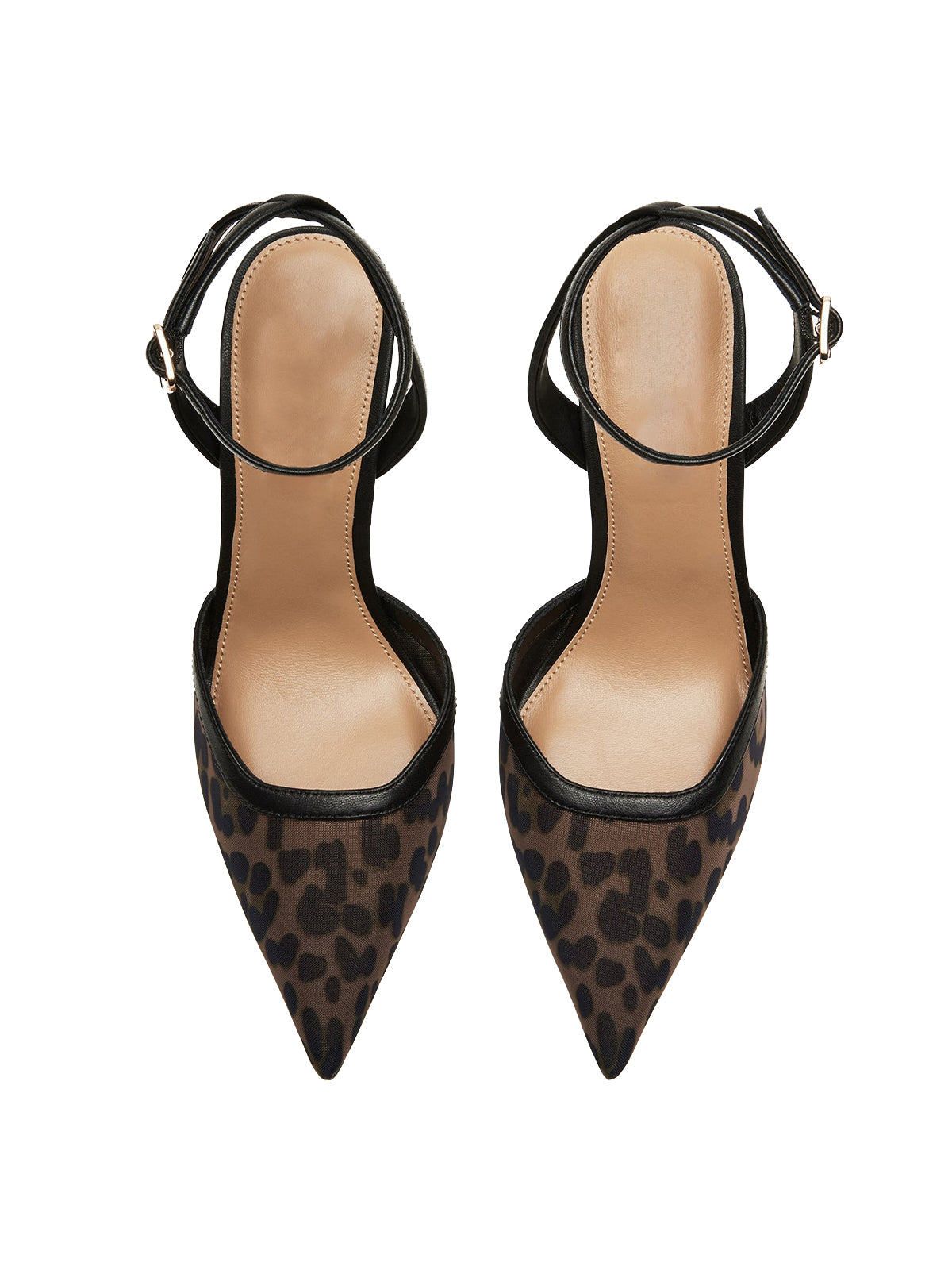 Mesh Pointed-Toe Ankle Strap Pumps High Heels - Leopard