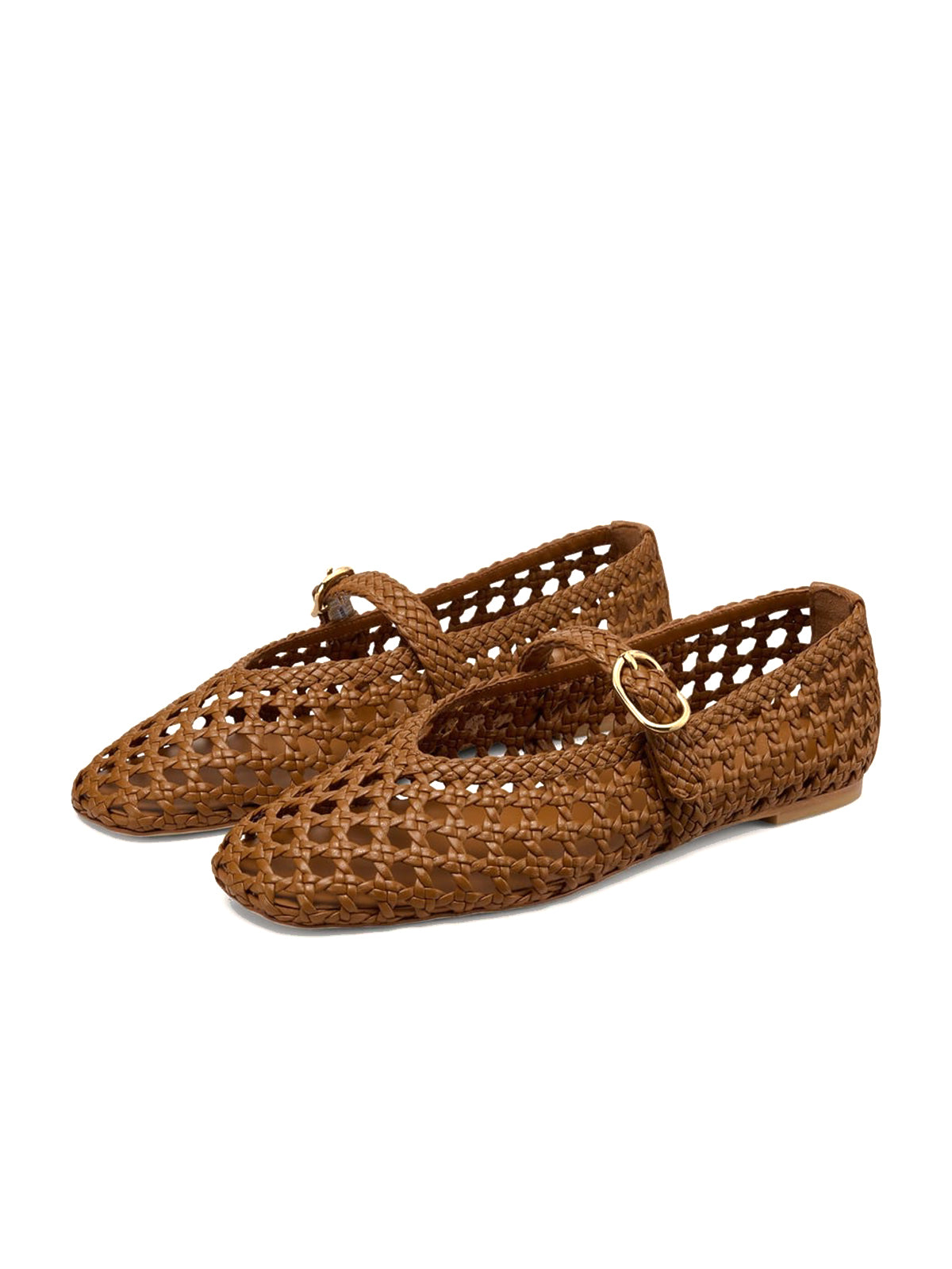 Brown Woven Vegan Leather Square-Toe Chic Classic Flats