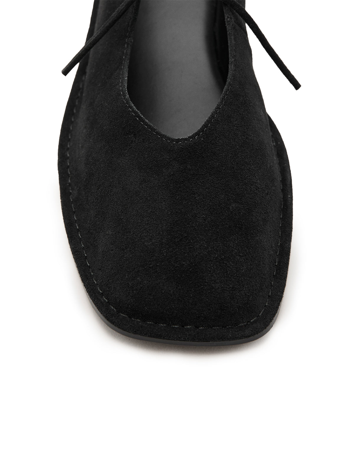 Black Faux suede Square-Toe Slip-On Flats With Bow