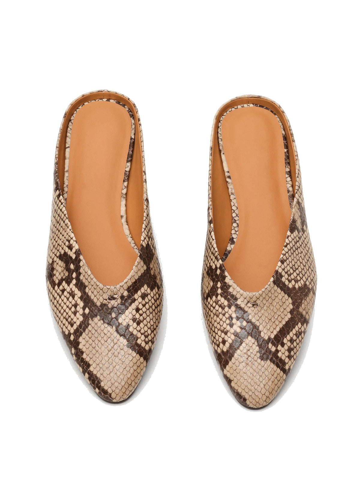 Snakeskin Print Almond-Toe Slip-On Simple Backless Flats