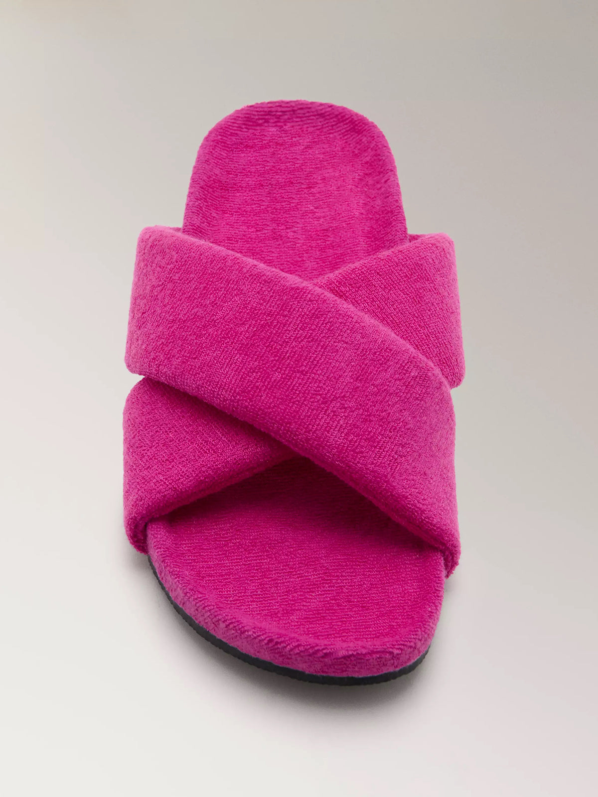 Fuchsia Plush Fabric Square-Toe Crossed Straps Backless Flats