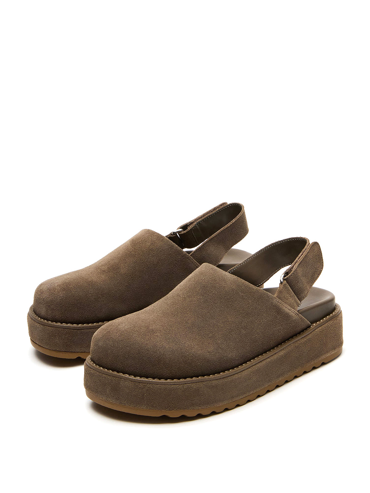 Gray Faux Suede Round-Toe Slingback Platform Shoes