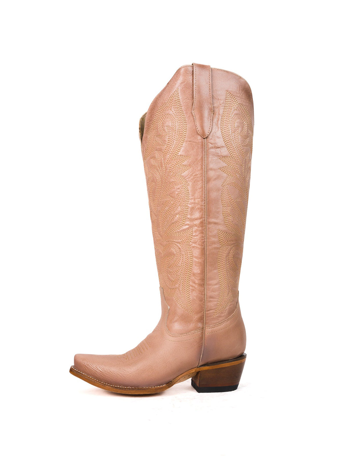 Snip-Toe Embroidery Half-Zip Tall Knee High Cowgirl Boots For Woman - Sand