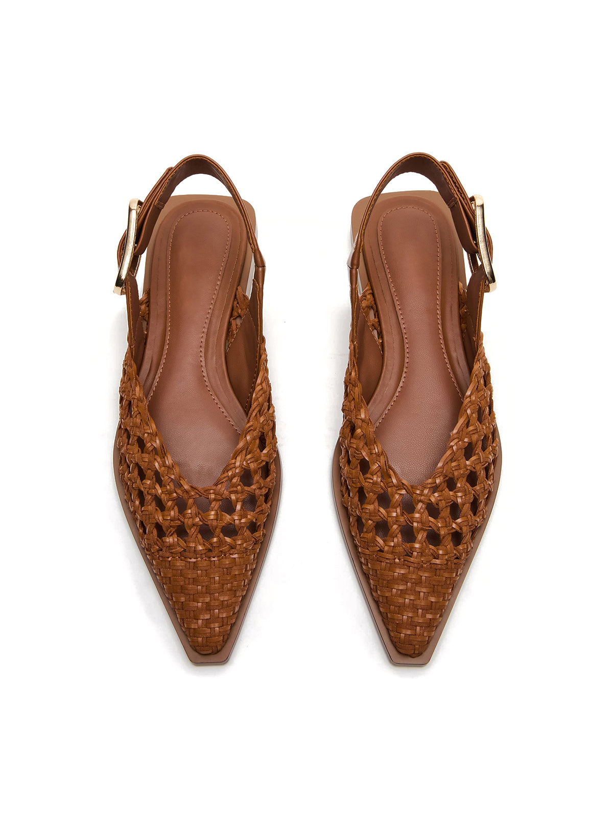 Cognac Woven Pointed-Toe Big Slingback Flats