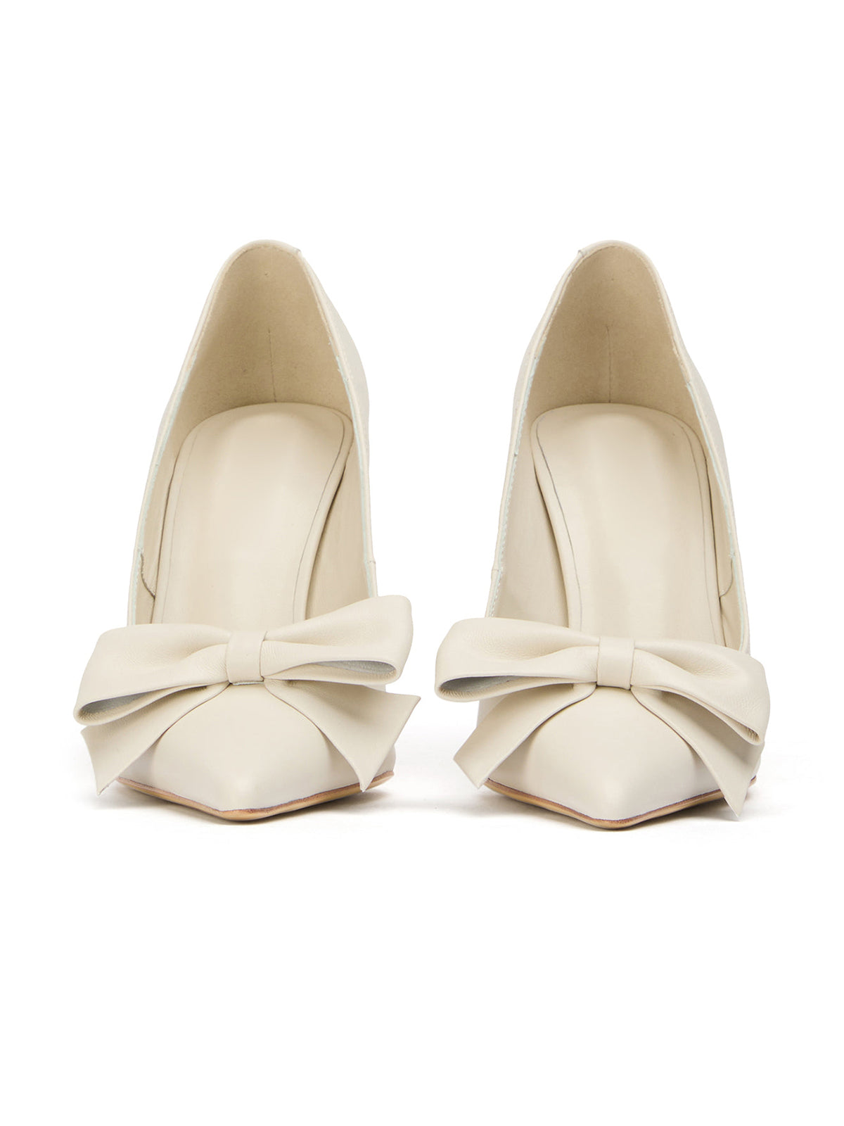 Ivory Pointed-Toe Front Oversized Bow Stylish High Heels