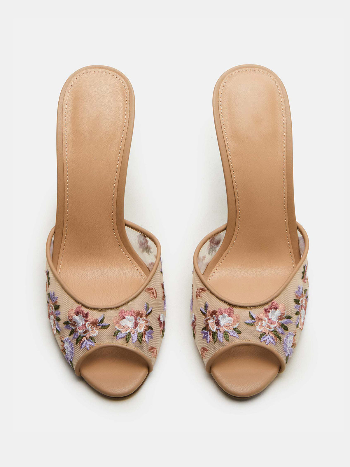 Round-Toe Slip-On High Stiletto Heels Pumps - Floral Mesh