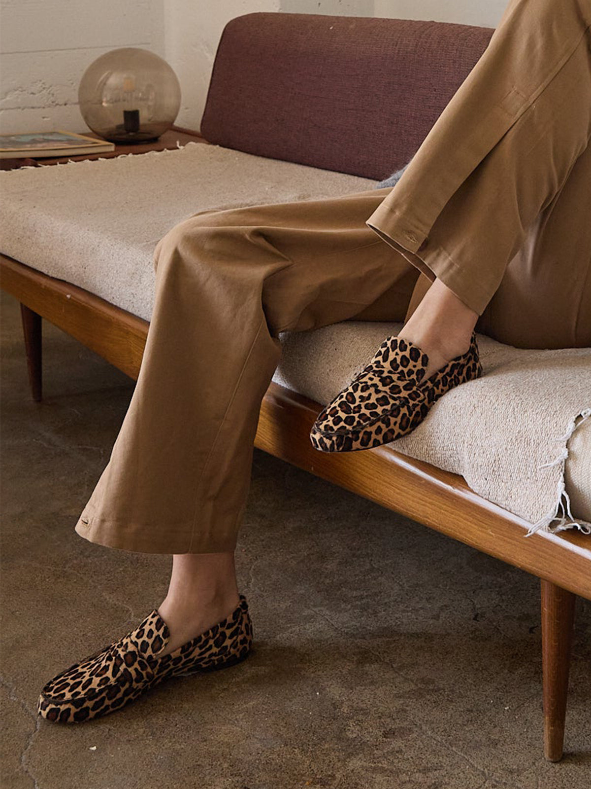 Leopard Pony Hair Vegan Leather Round-Toe Slip-On Chic Flats