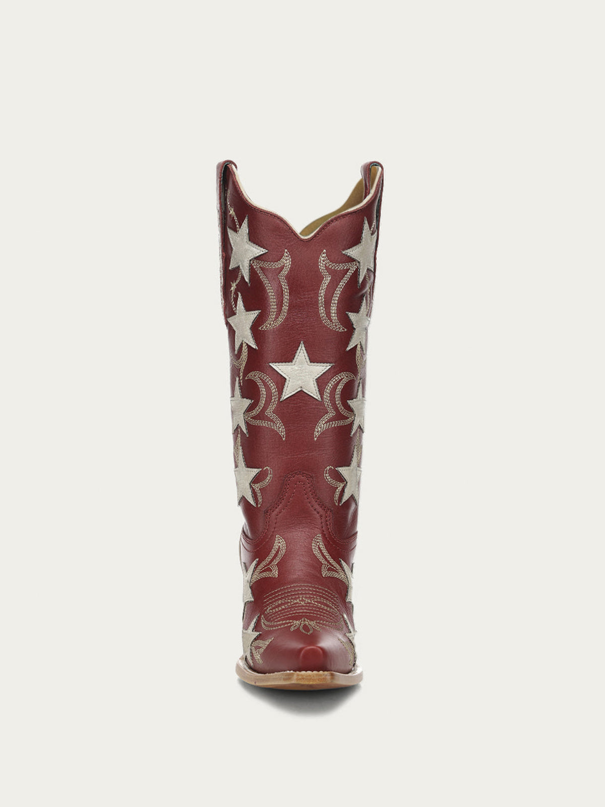 Red Snip-Toe Chic Stars Inlay With Embroidery Mid Calf Cowgirl Boots
