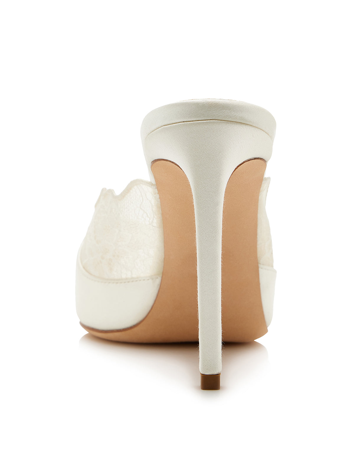 Ivory Satin And Lace Mesh Peep Round-Toe Slip-On Mules High Heels