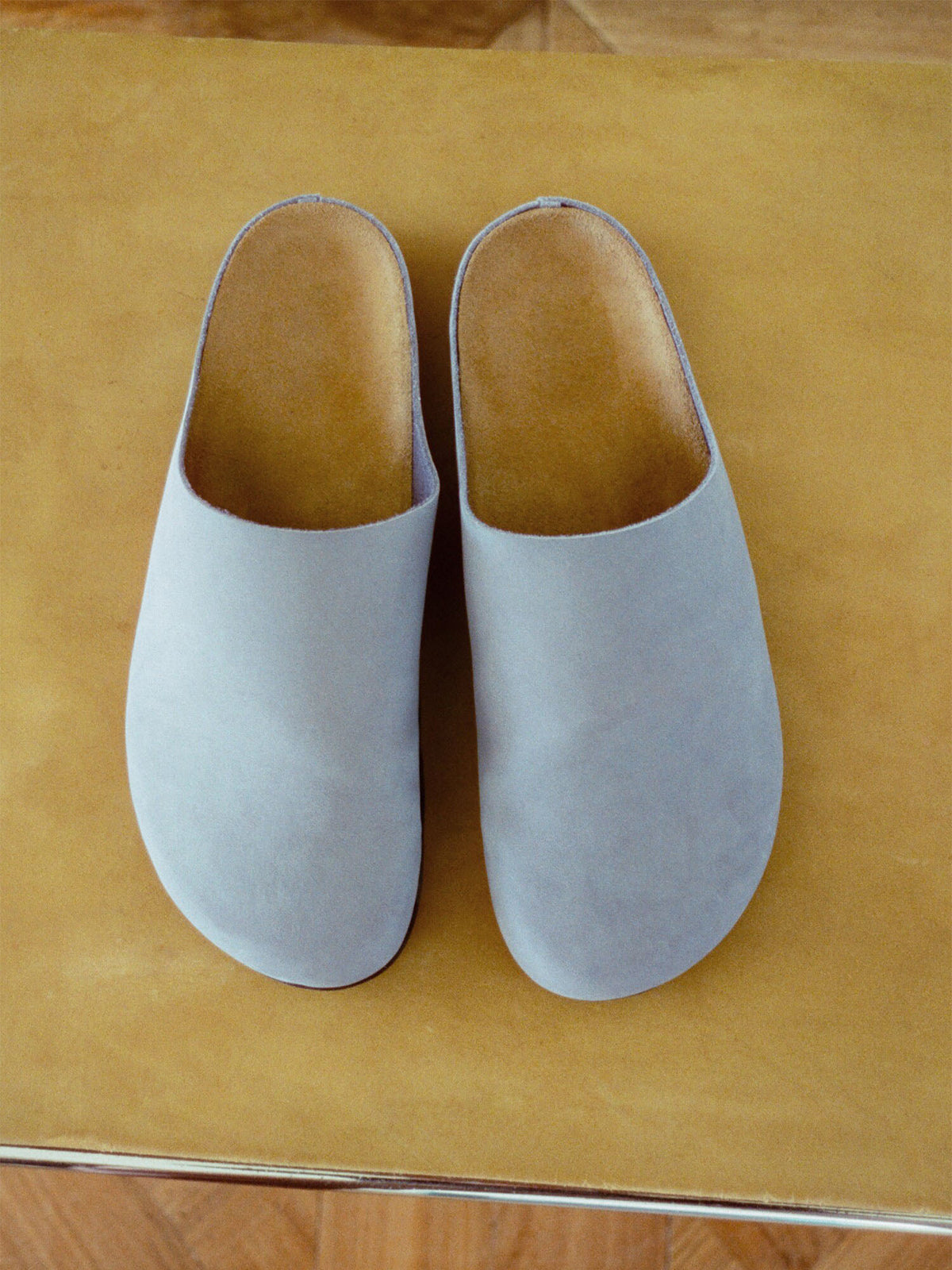 Gray Faux Suede Round-Toe Simple Slip-On Mules Flats