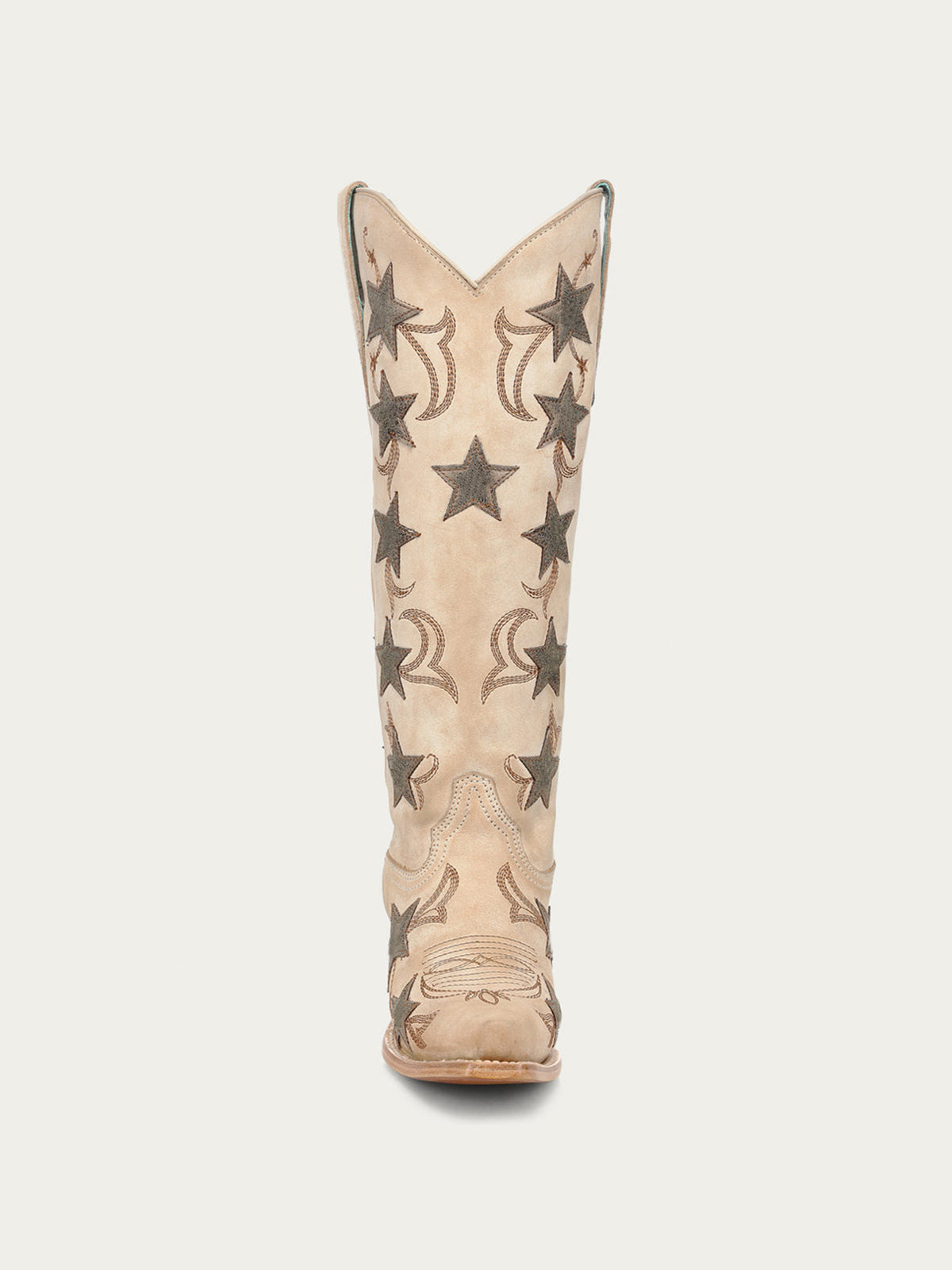 Dark Bone Snip-Toe Chic Star Inlay With Embroidery Wide Calf Knee High Cowgirl Boots