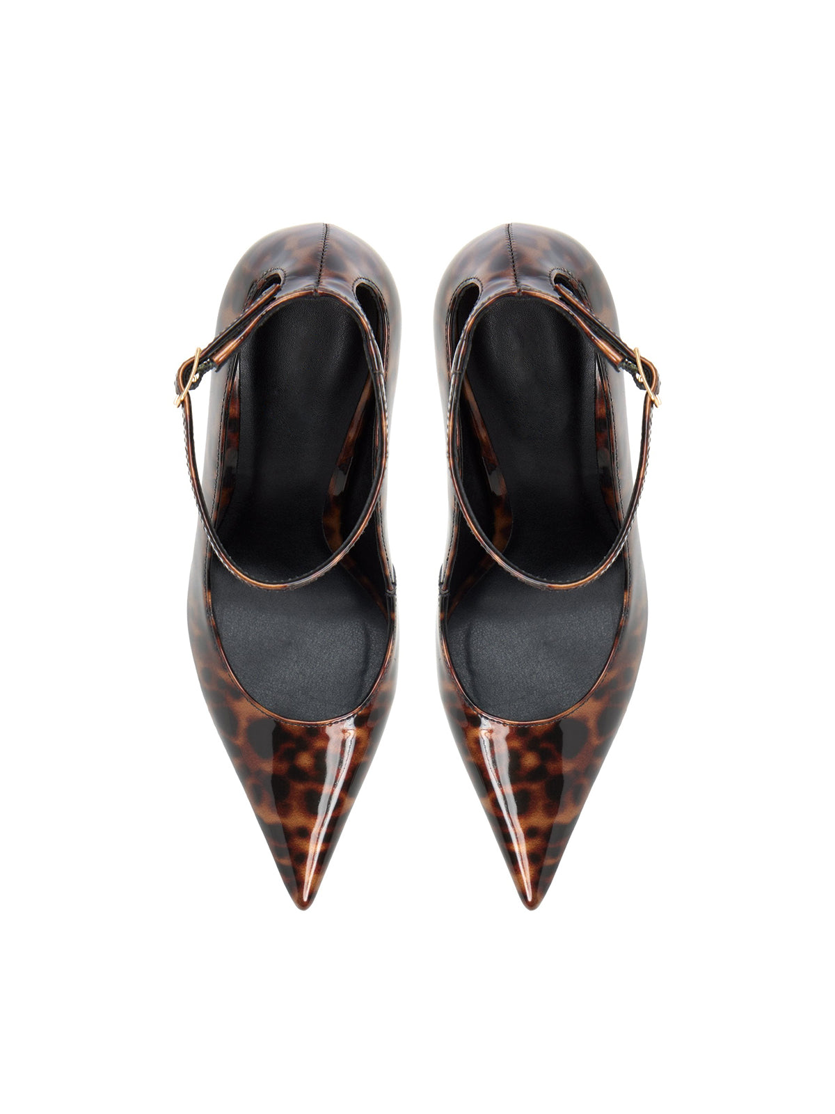 Patent Leopard Pointed-Toe Ankle Strap High Heels