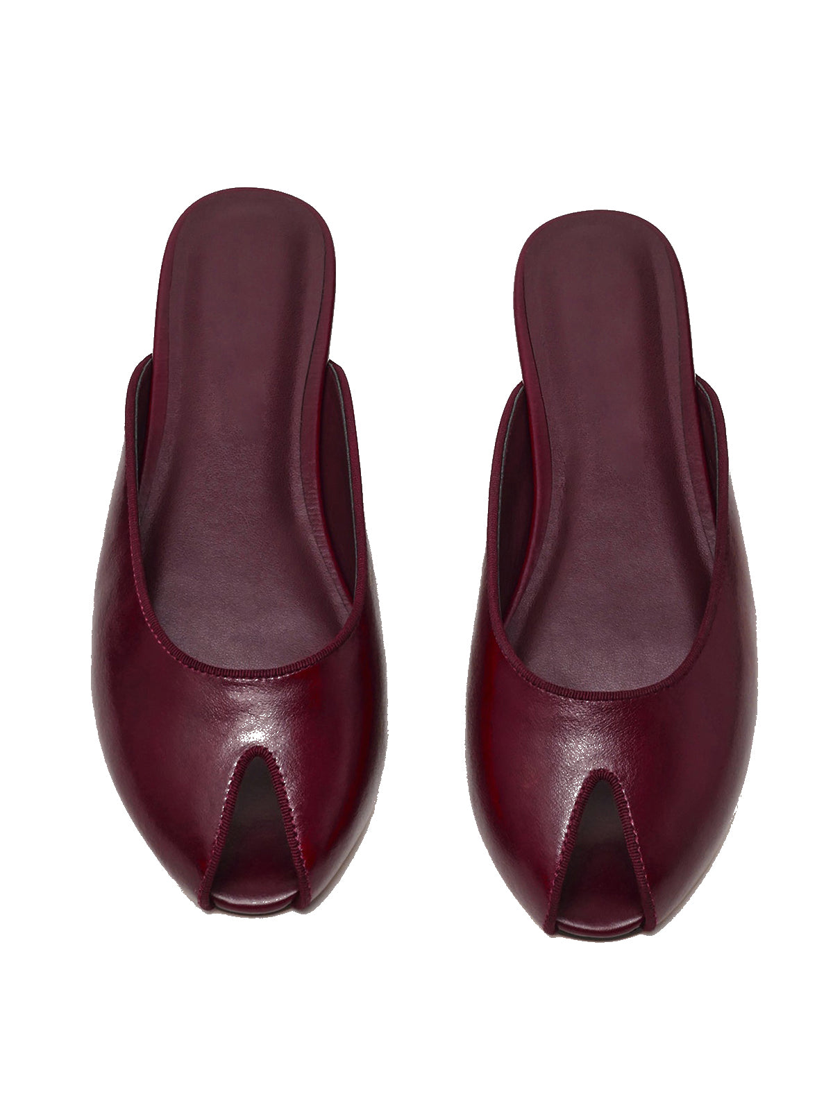 Burgundy Peep Round-Toe Slip-On Chic Mules Flats