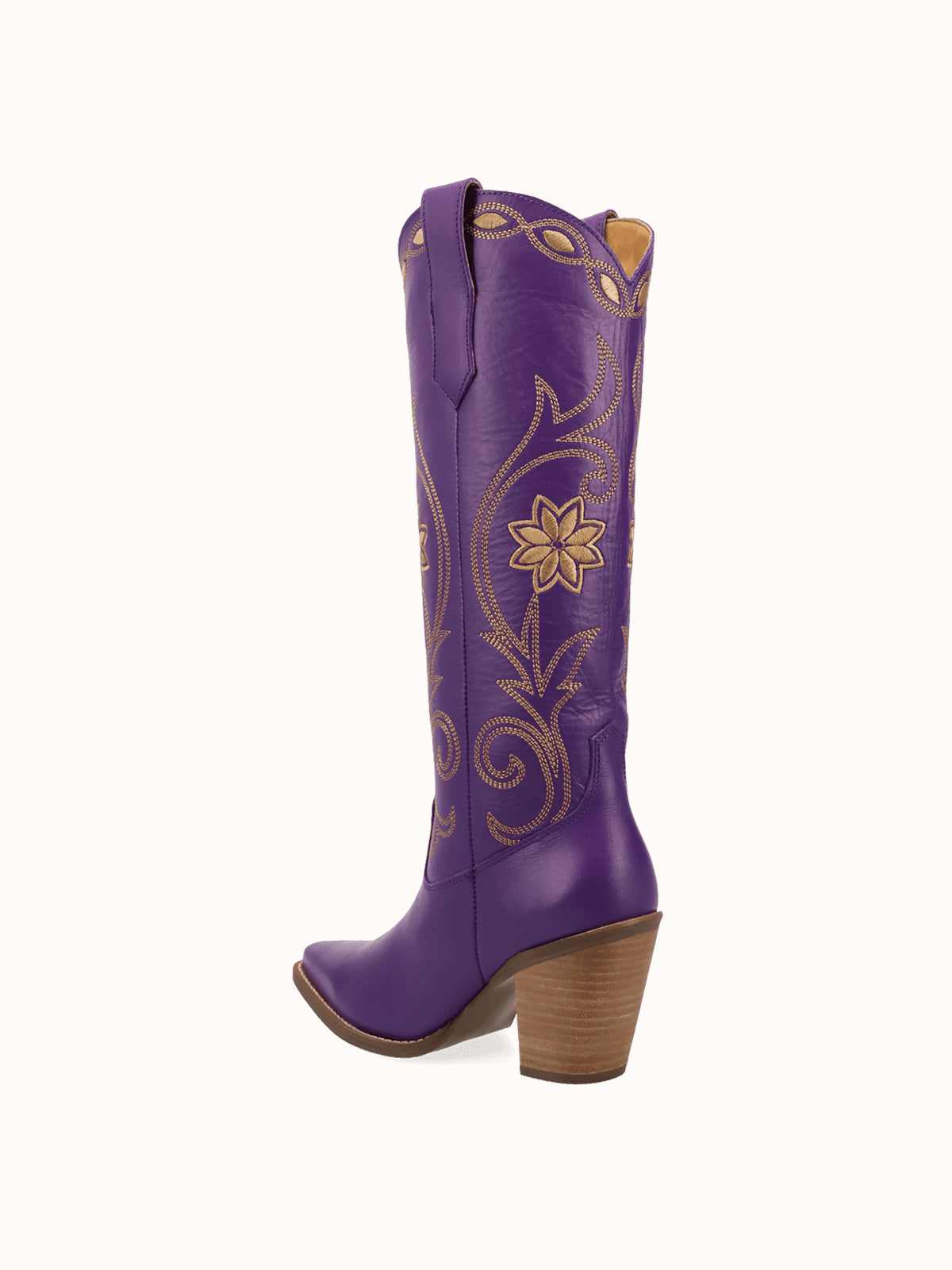 Snip-Toe Flowers And Chic Embroidery Wide Calf Knee High Cowgirl Boots - Purple