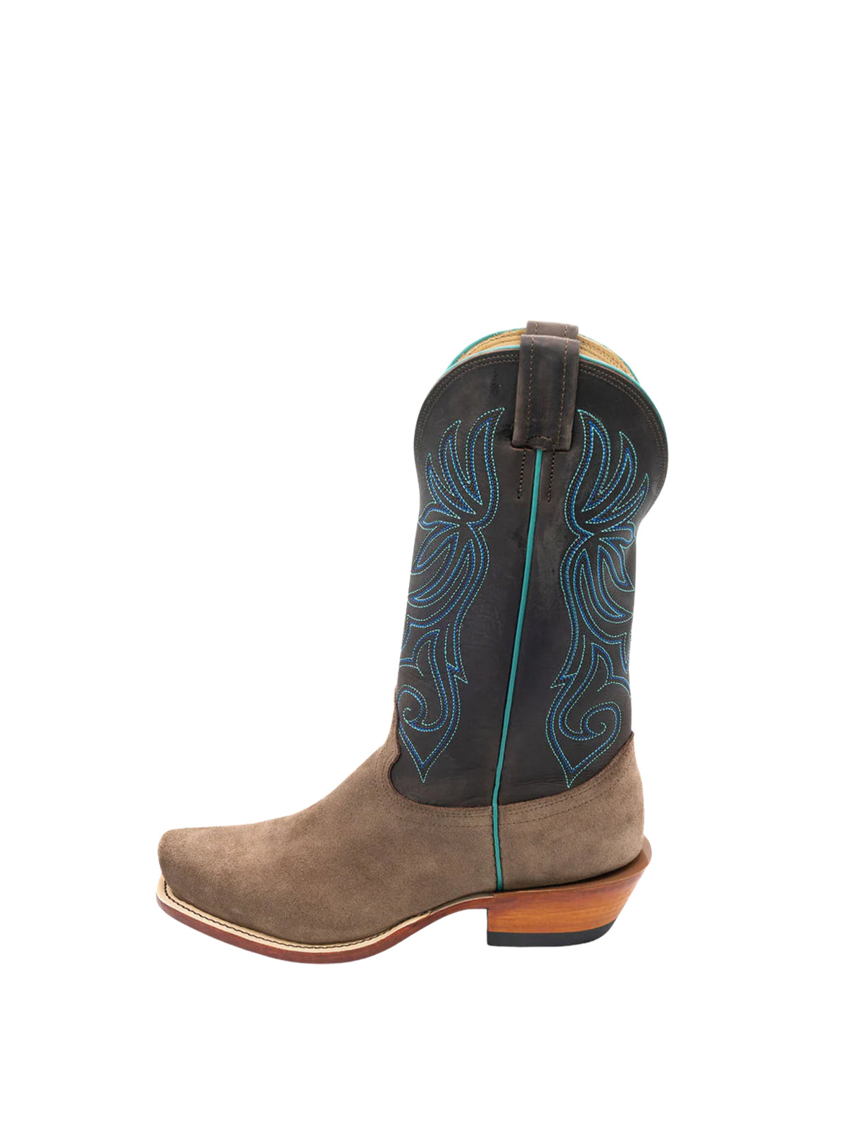 Contrast Chocolate And Brown Square-Toe Classic Embroidery Mid Calf Cowgirl Boots