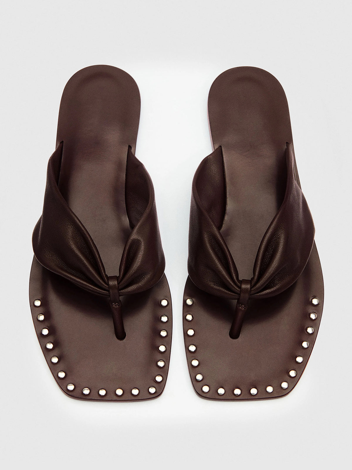 Coffee Square-Toe Front Studs Flip-Flops Simple Backless Flats