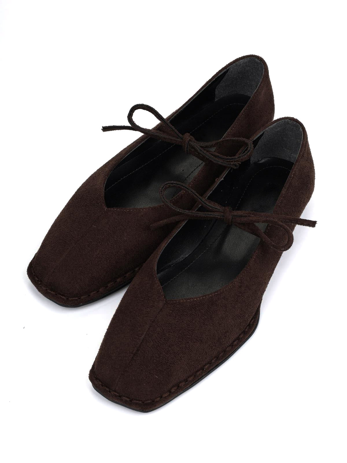 Chocolate Faux Suede Square-Toe Classic Bridge Strap Slip-On Stylish Flats