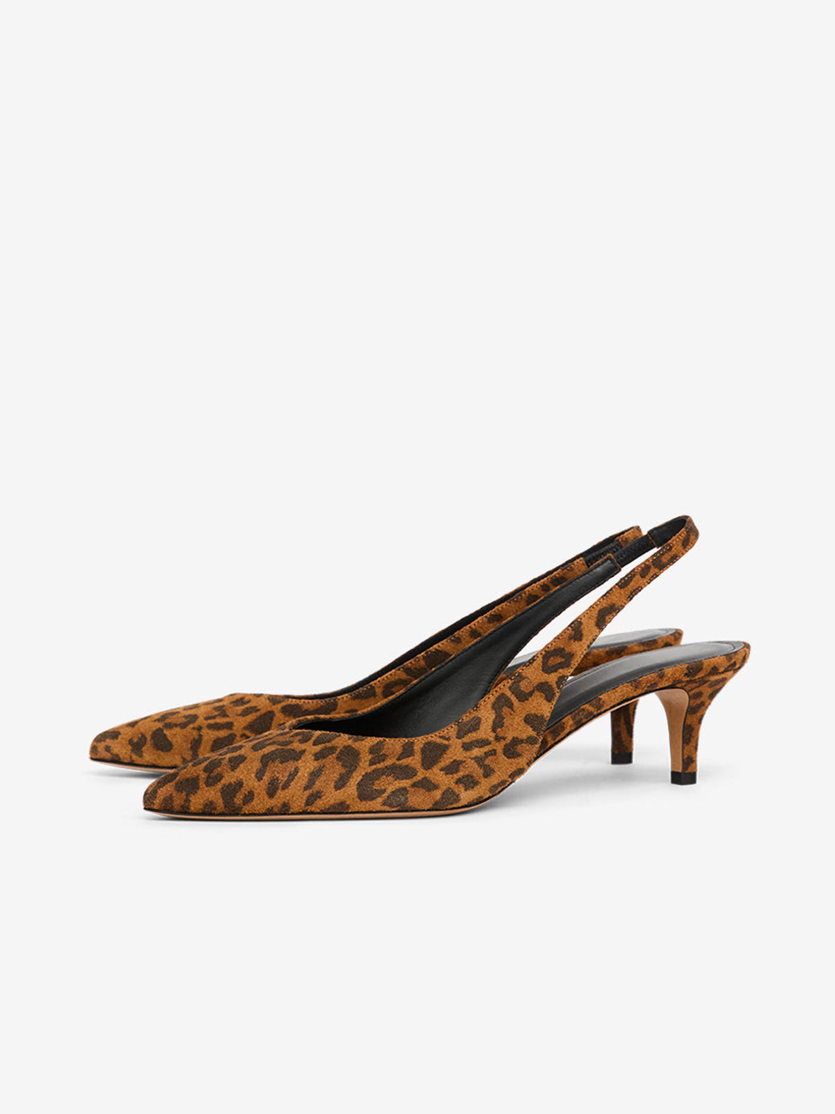 Leopard Faux Suede Pointed-Toe Classic Slingback Kitten Heels