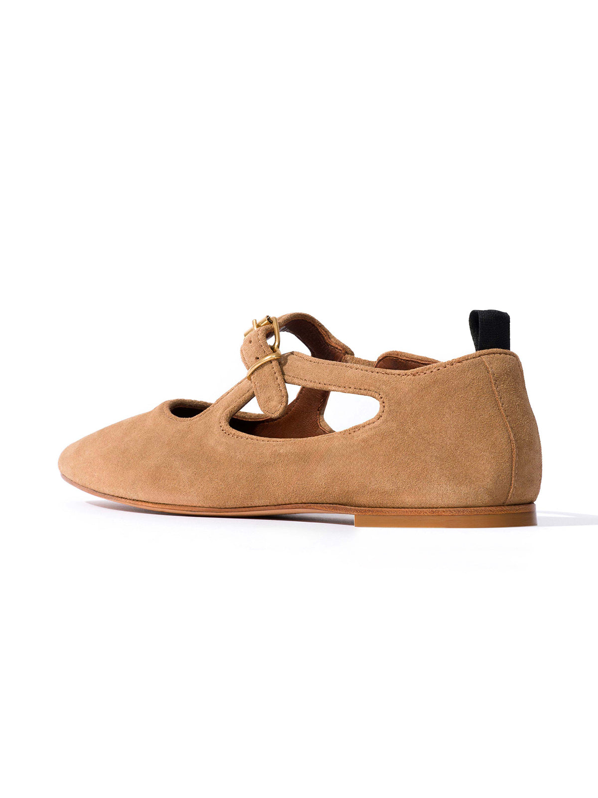 Square-Toe Buckle Strap Chic Flats - Light Tan Faux Suede