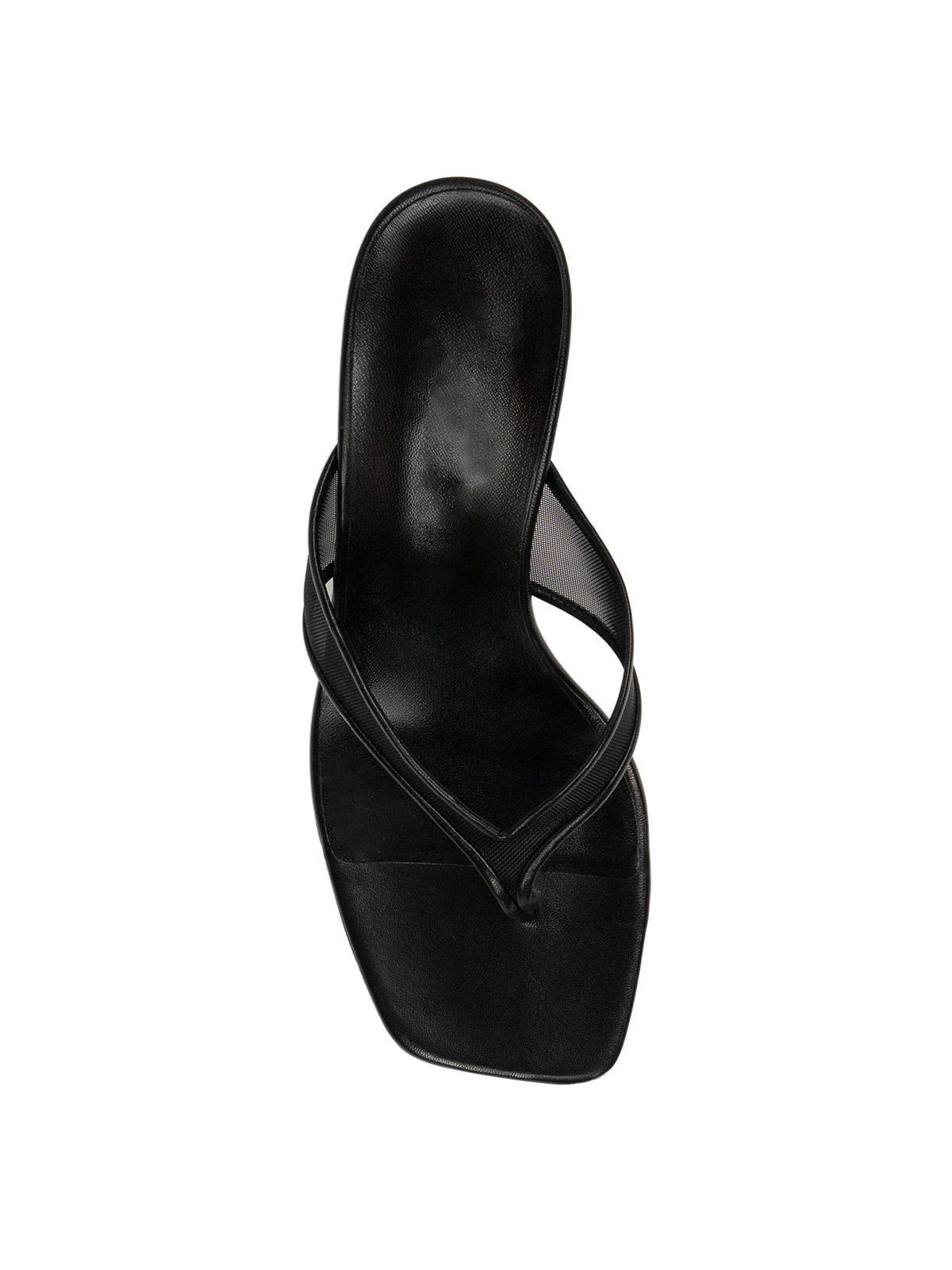 Black Vegan Leather And Mesh Square-Toe Flip-Flops Kitten Heels