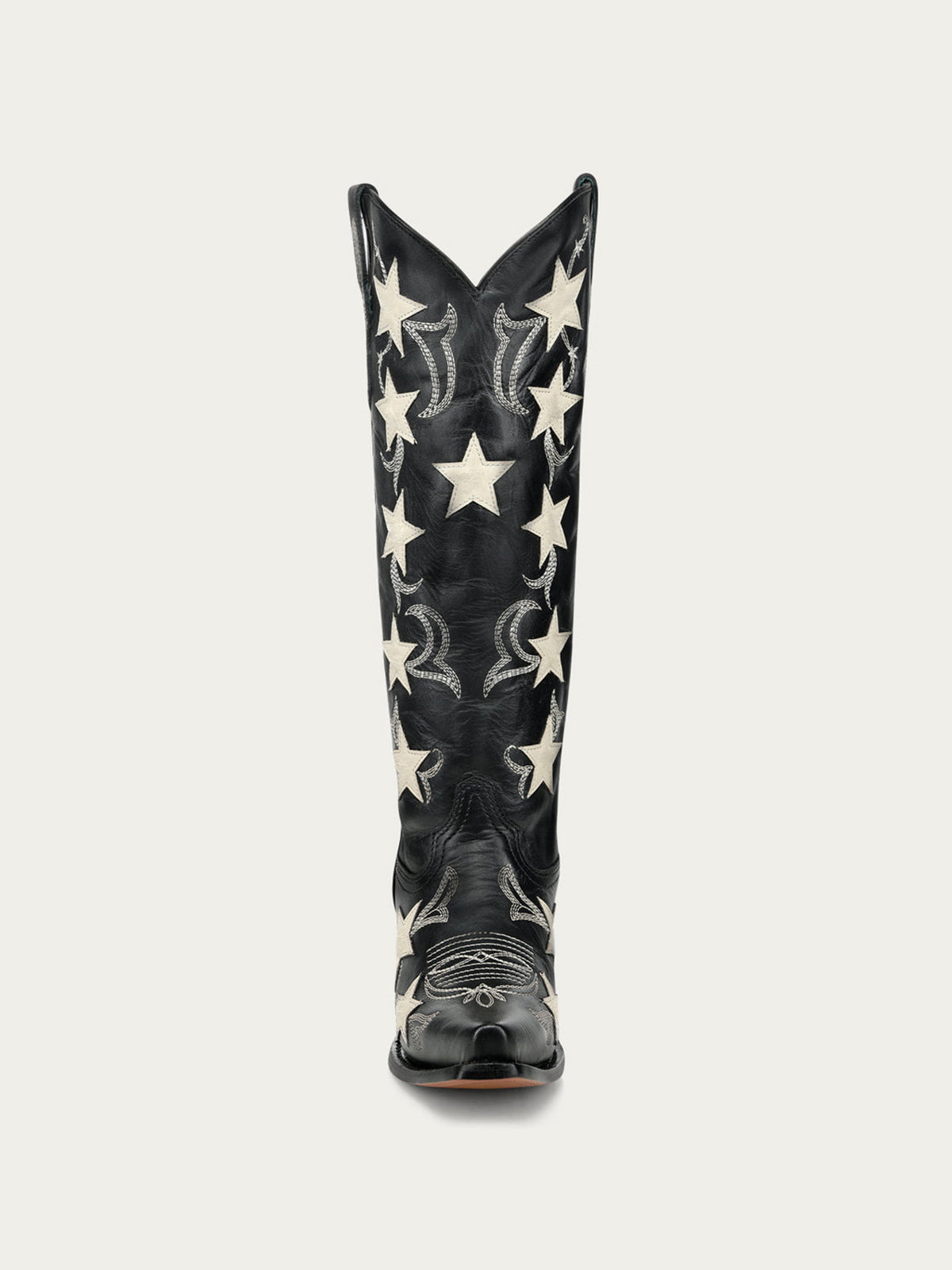 Black Snip-Toe Chic Star Inlay With Embroidery Wide Calf Knee High Cowgirl Boots