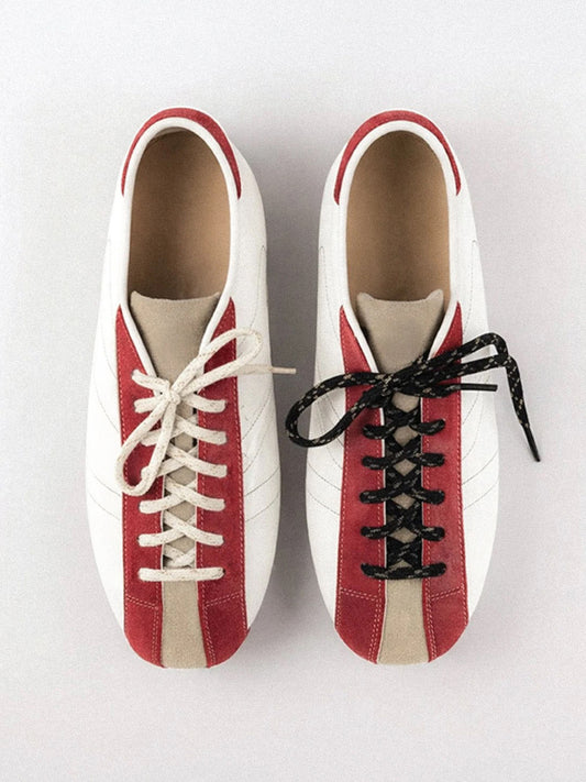 Square-Toe Classic Lace-Up Chic Flats Sneakers - White And Red