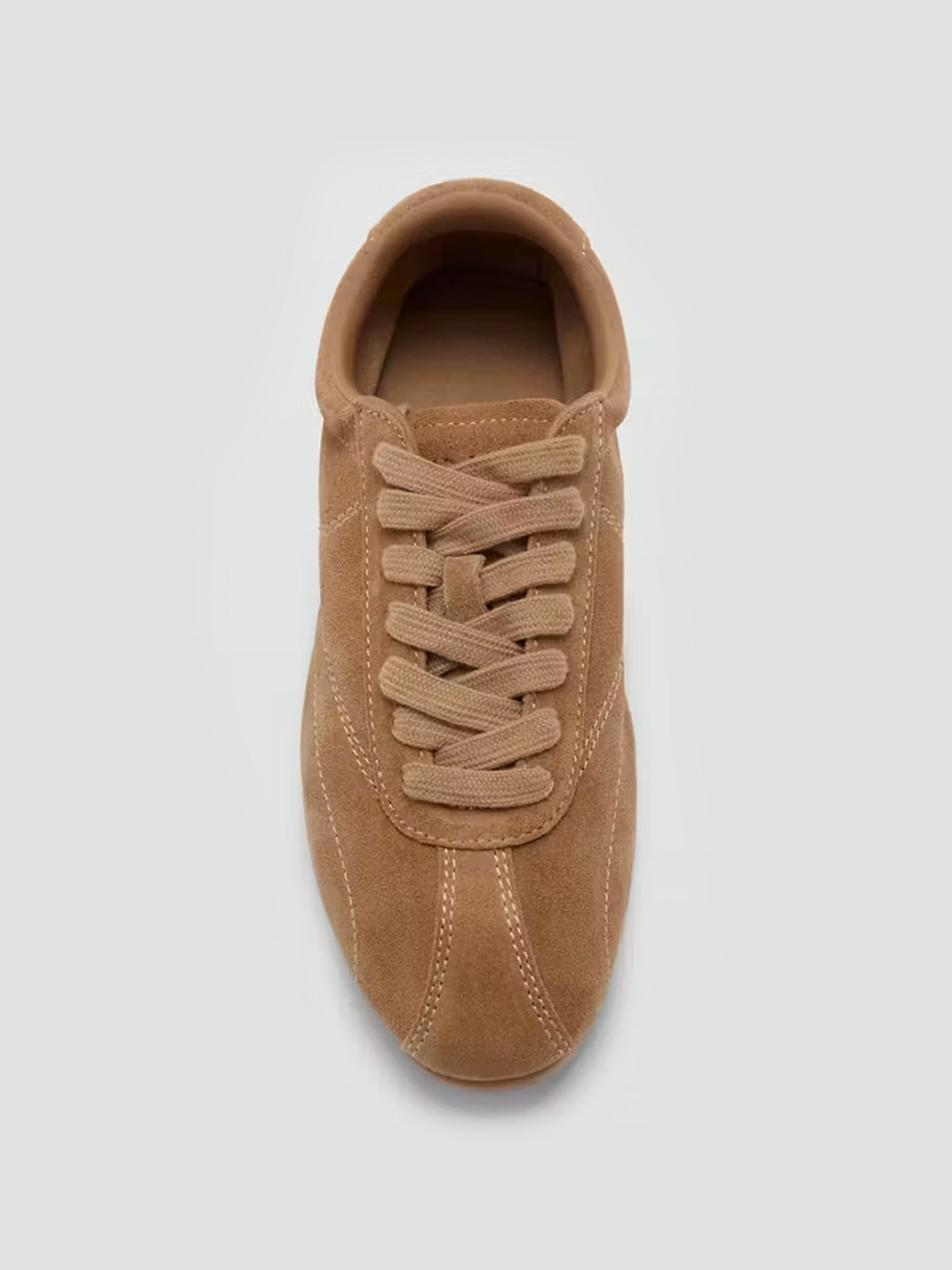 Sand Cow Suede Round-Toe Lace-Up Sneakers Chic Flats