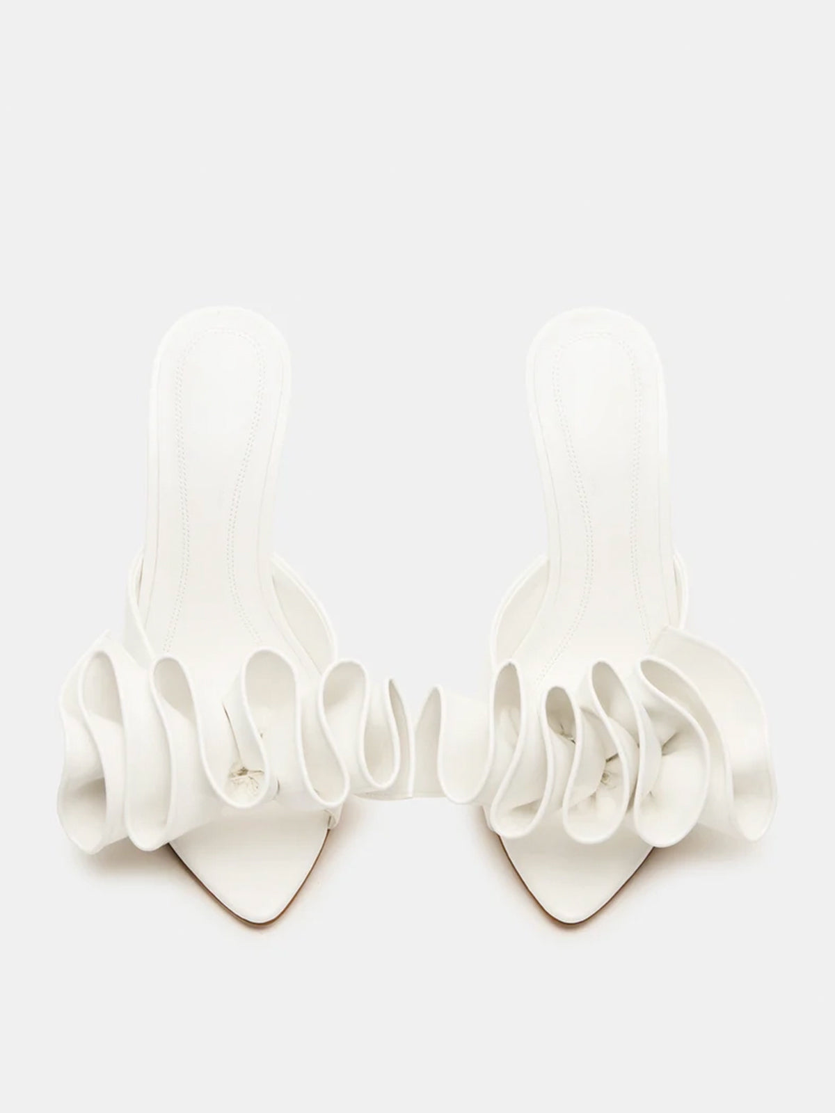 Pointed-Toe Slip-On Ruffle High Heels - Patent White