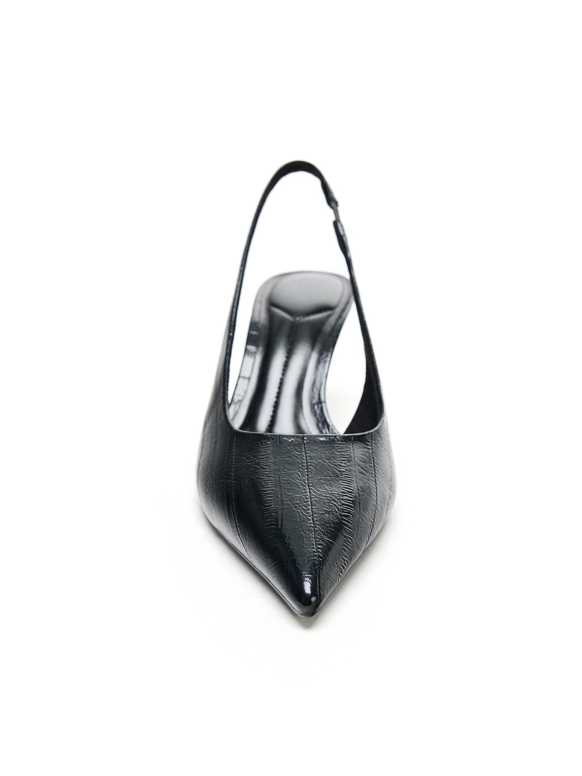 Black Eel Print Textured Slingback Kitten Heels