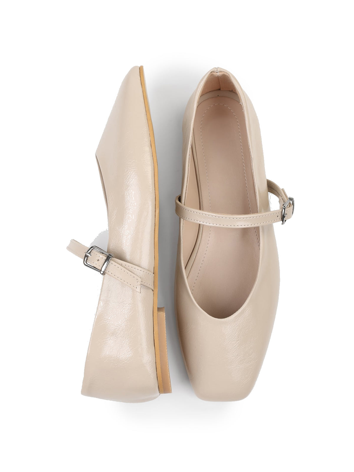 Bone Square-Toe Buckle Bridge Strap Stylish Ballet Flats