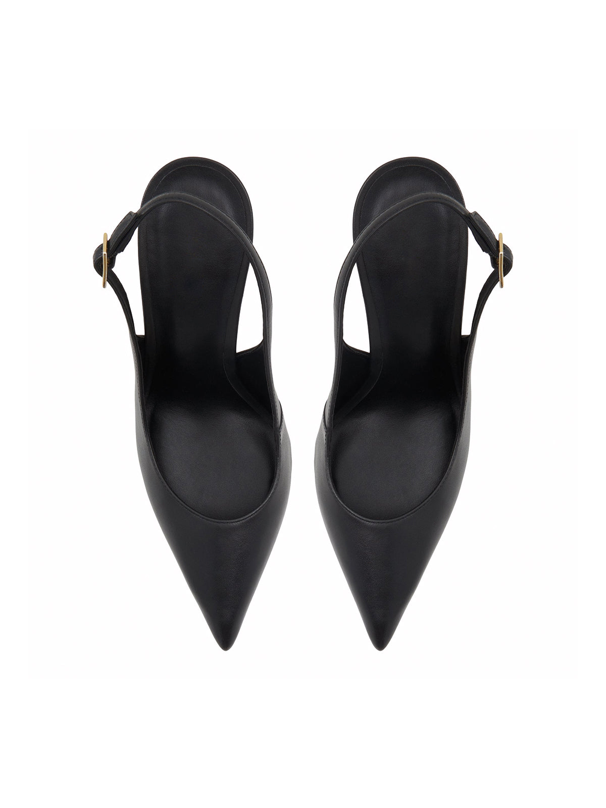 Black Pointed-Toe Classic Buckle Slingback High Heels