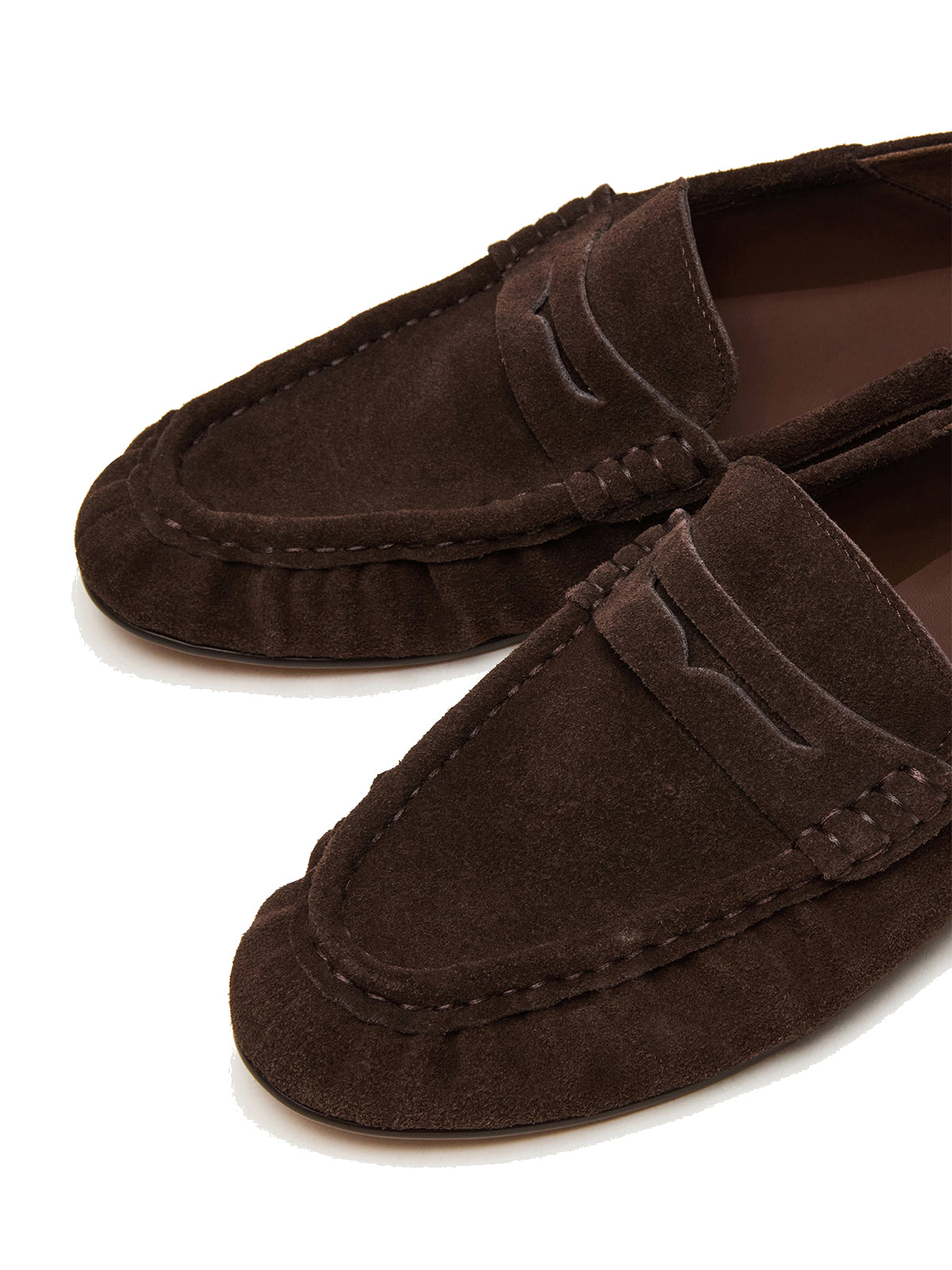 Coffee Faux Suede Round-Toe Stylish Slip-On Loafers Flats
