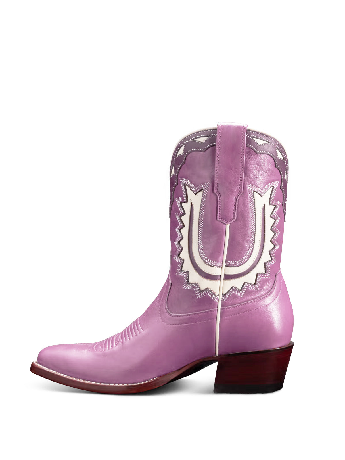 Purple Almond-Toe Horseshoe Inlay Cowgirl Ankle Boots