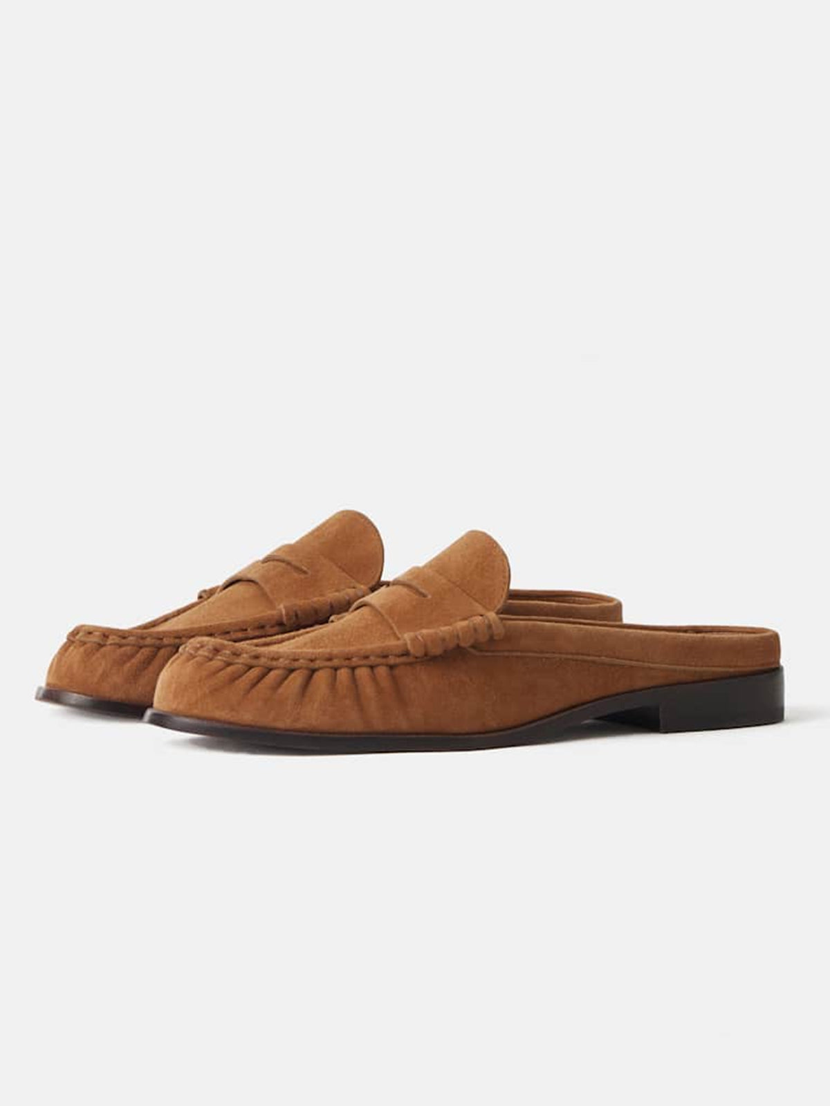 Brown Faux Suede Round-Toe Chic Slip-On Mules Flats