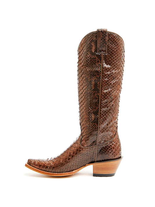 Brandy Snakeskin Print Snip-Toe Sleek Wide Calf Knee High Cowgirl Boots