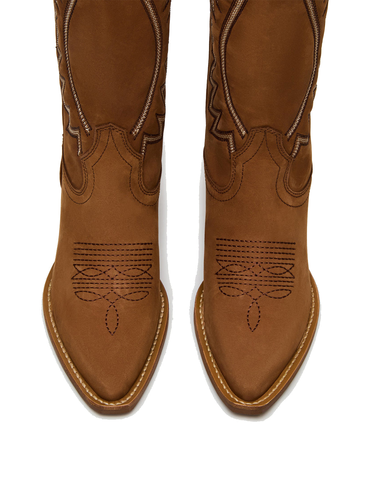 Cognac Pointed-Toe Wings Embroidery Mid Calf Cowgirl Boots