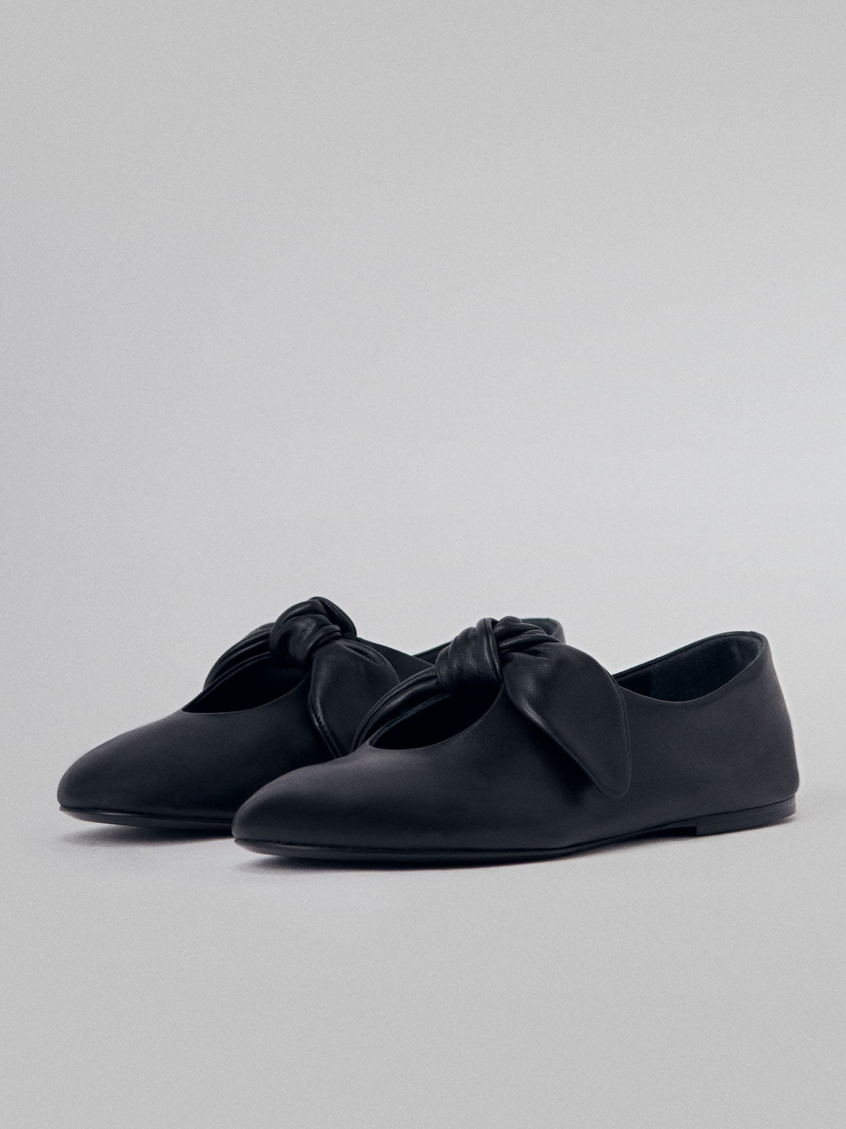 Black Vegan Leather Round Toe Knot Bow Mary Jane Tied Flats