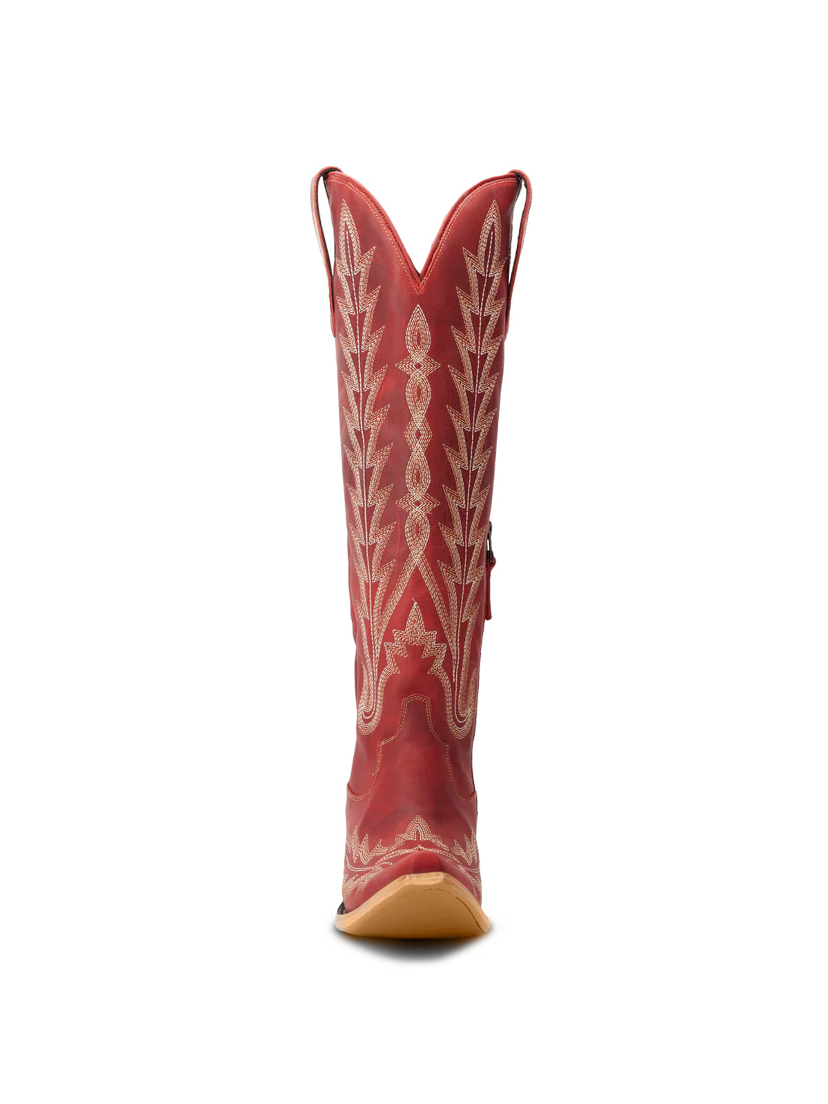 Snip-Toe Embroidery Half-Zip Back Lace-Up Knee High Cowgirl Boots - Ruby Red