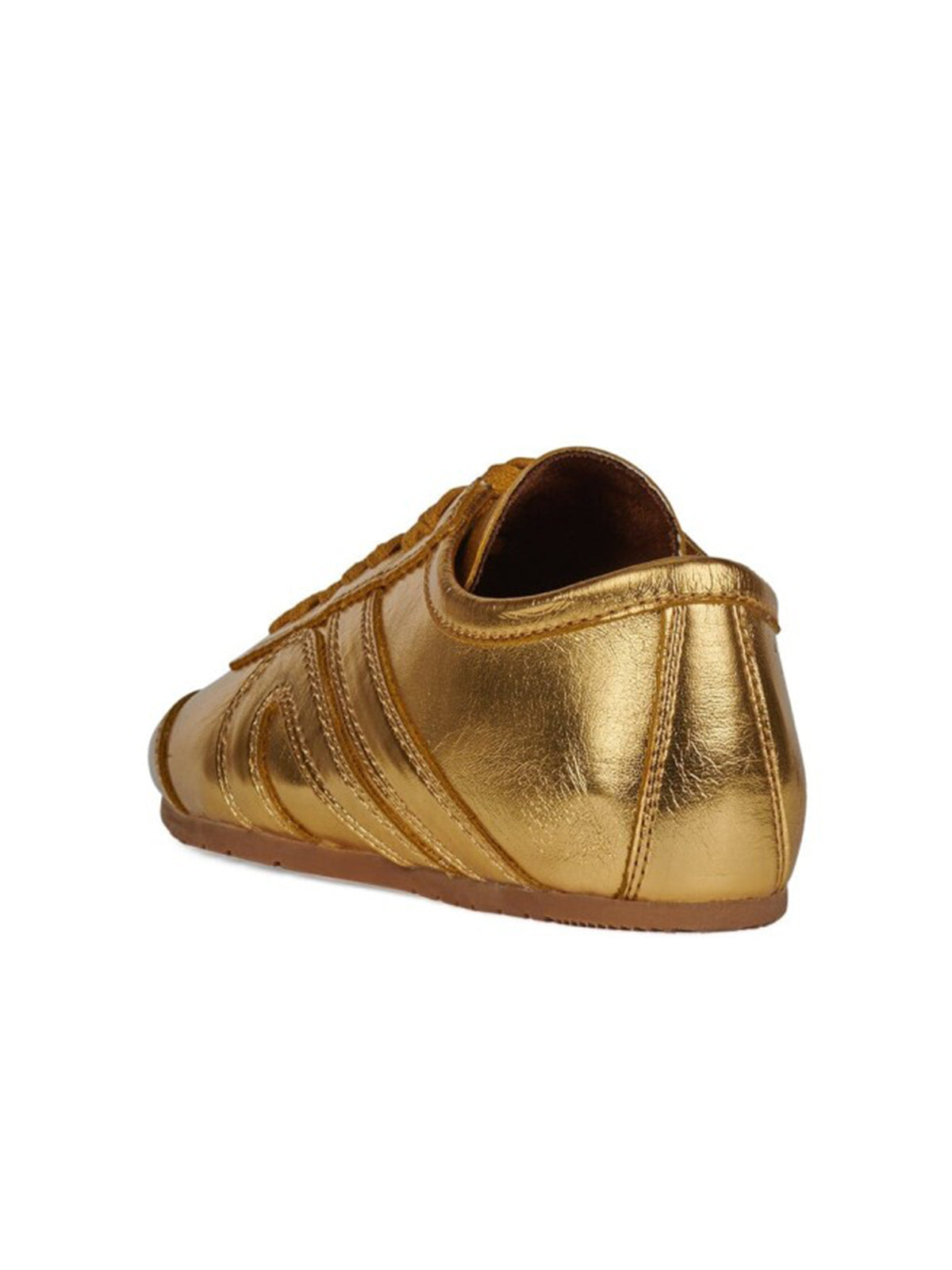 Metallic Gold Round-Toe Lace-Up Classic Sneakers Flats