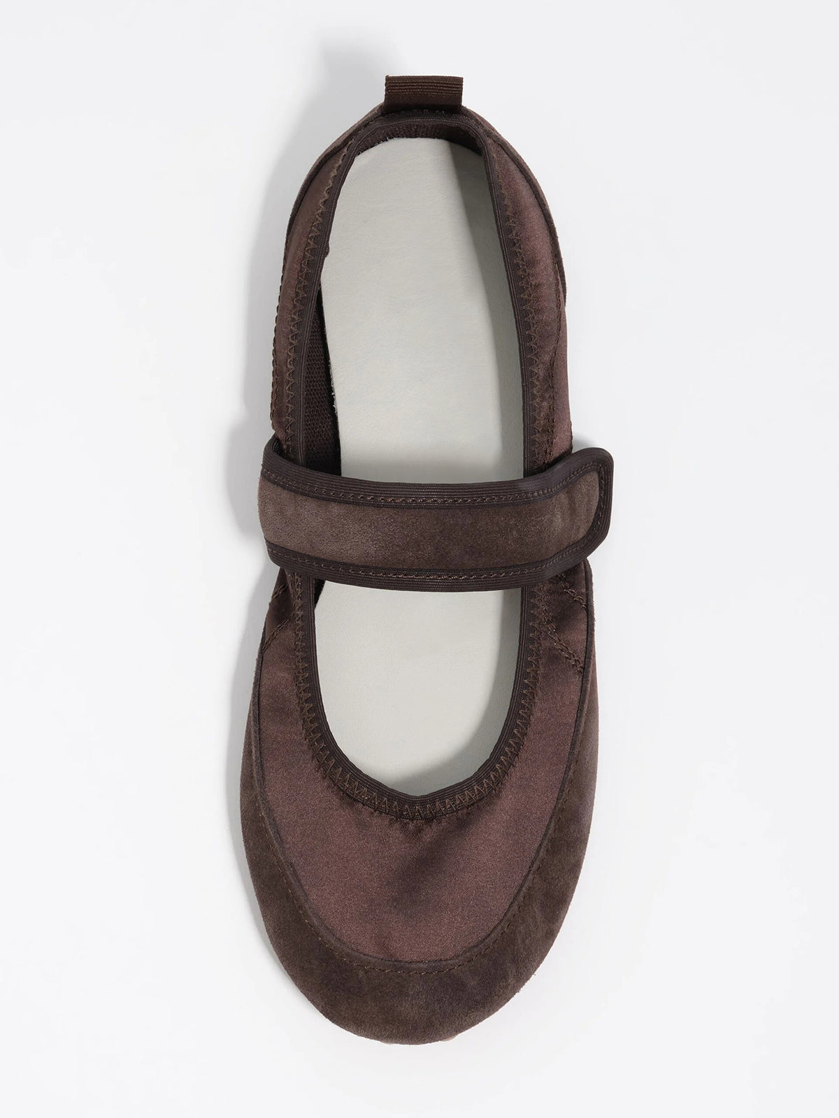 Chocolate Cow Suede And Satin Round-Toe Chic Mary Jane Strap Flats