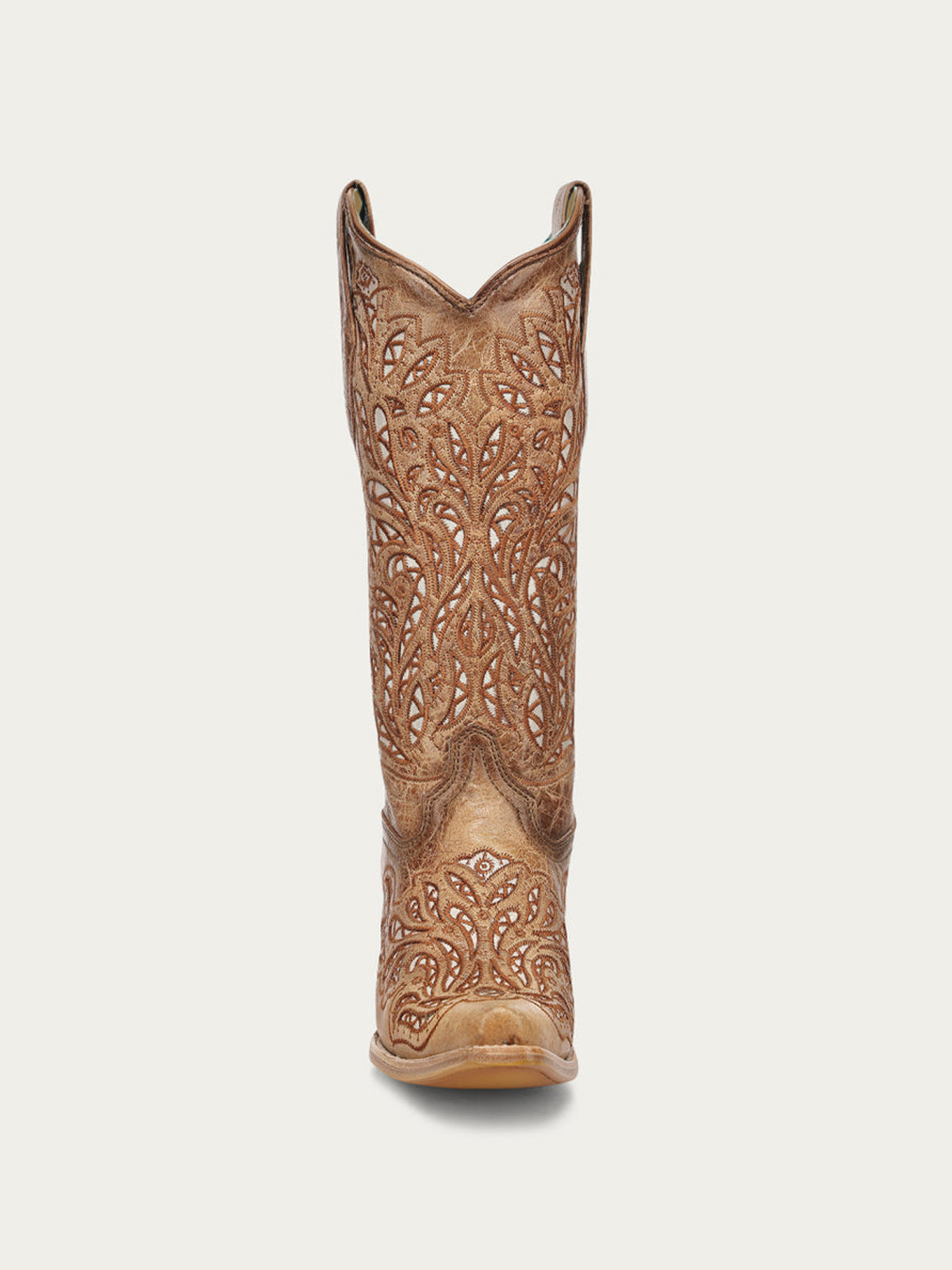 Distressed Brown Snip-Toe Glitter Inlay And Embroidery Mid Calf Cowgirl Boots