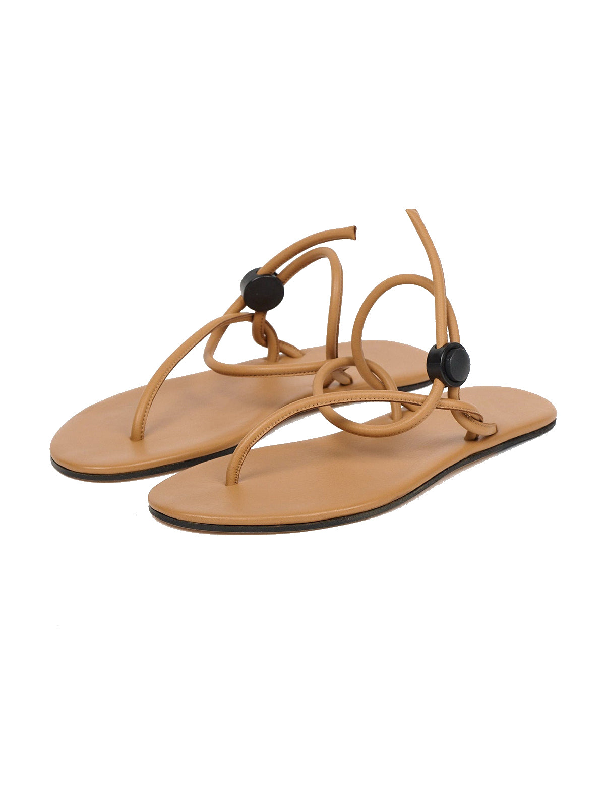 Camel Round-Toe Flip-Flops String Detail Slip-On Flats