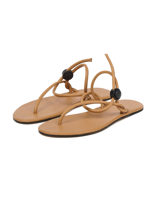 Camel Round-Toe Flip-Flops String Detail Slip-On Flats