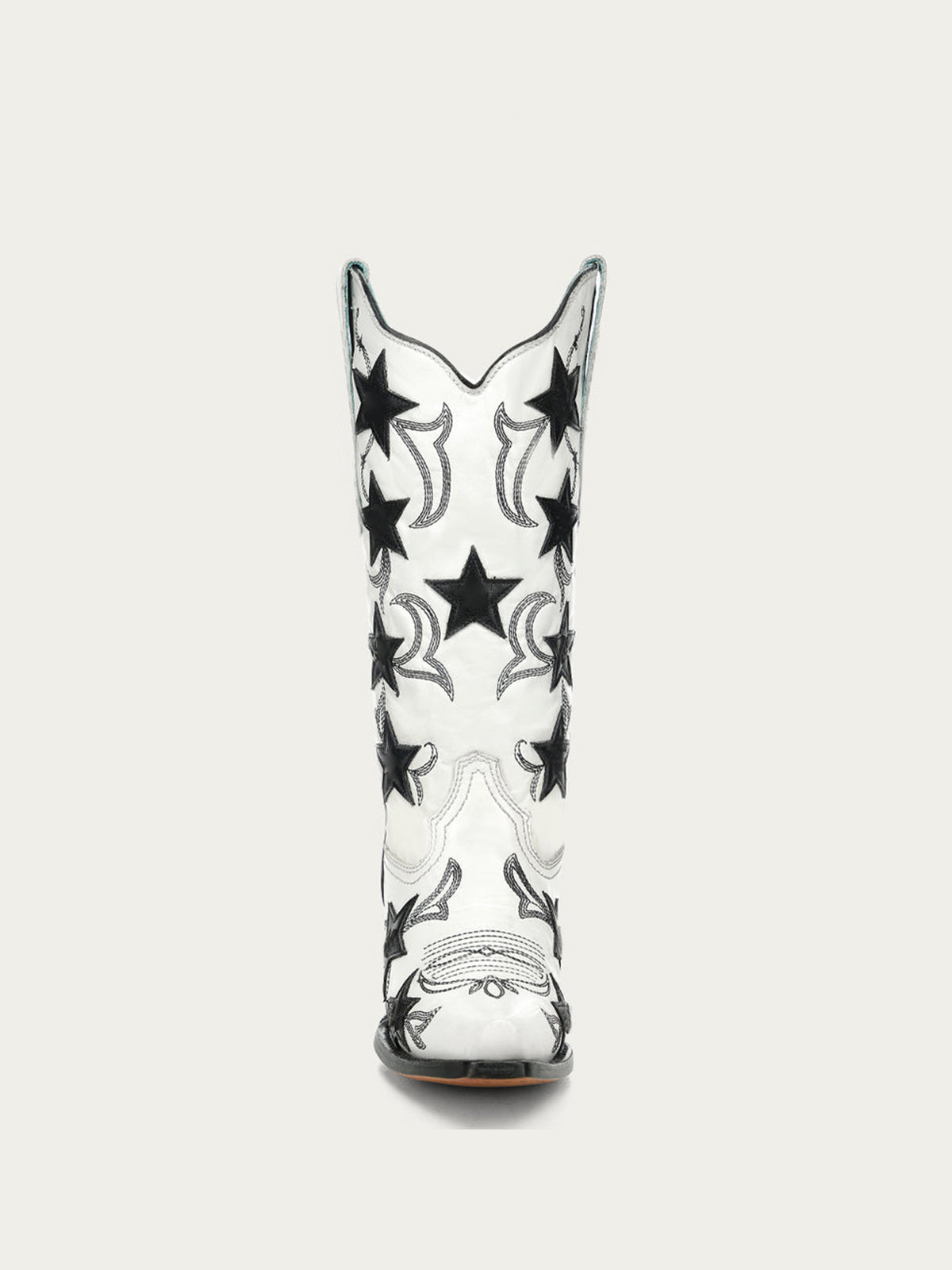 White Snip-Toe Chic Stars Inlay With Embroidery Mid Calf Cowgirl Boots