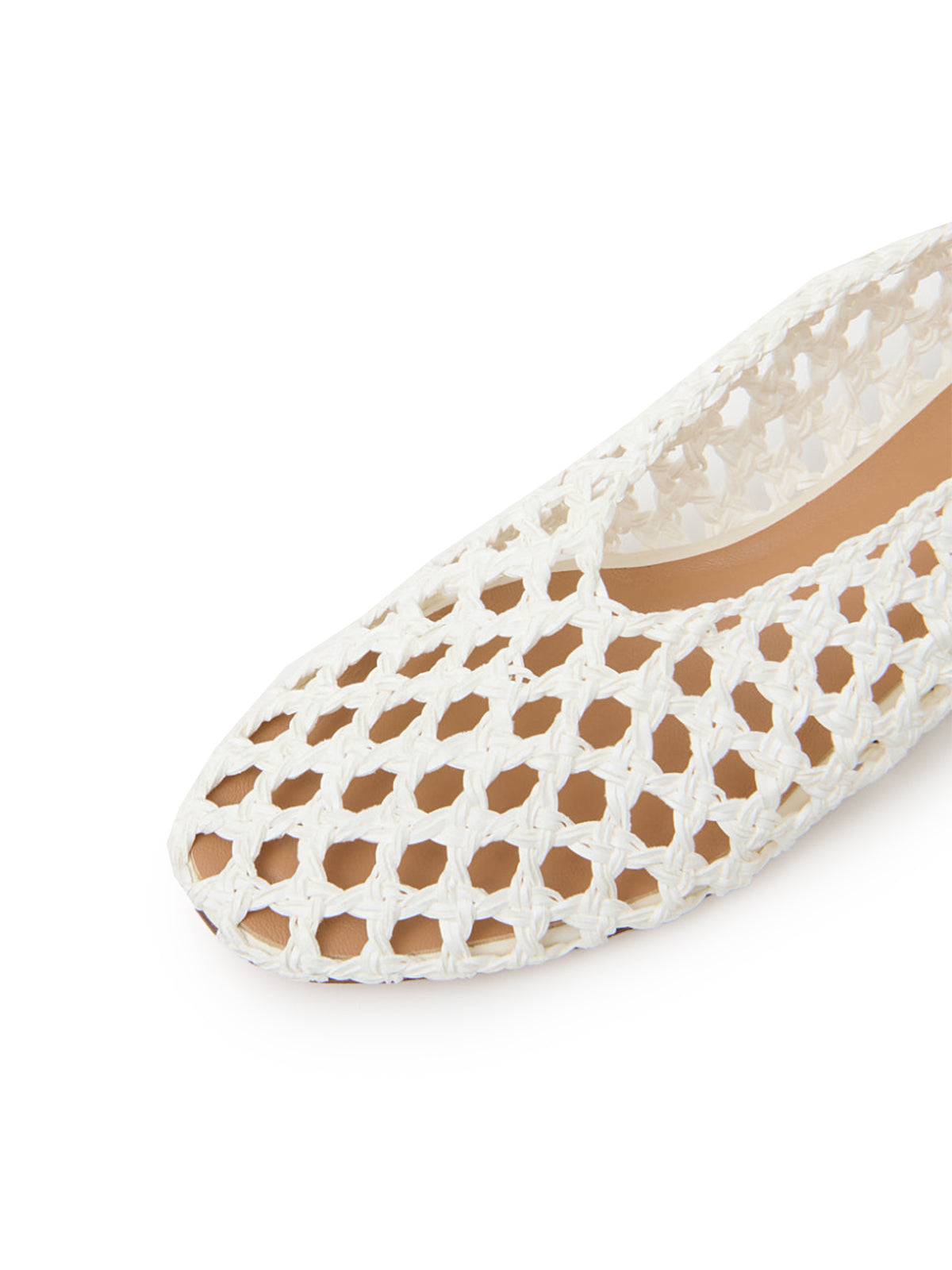 White Woven Vegan Leather Round-Toe Simple Slip-On Flats
